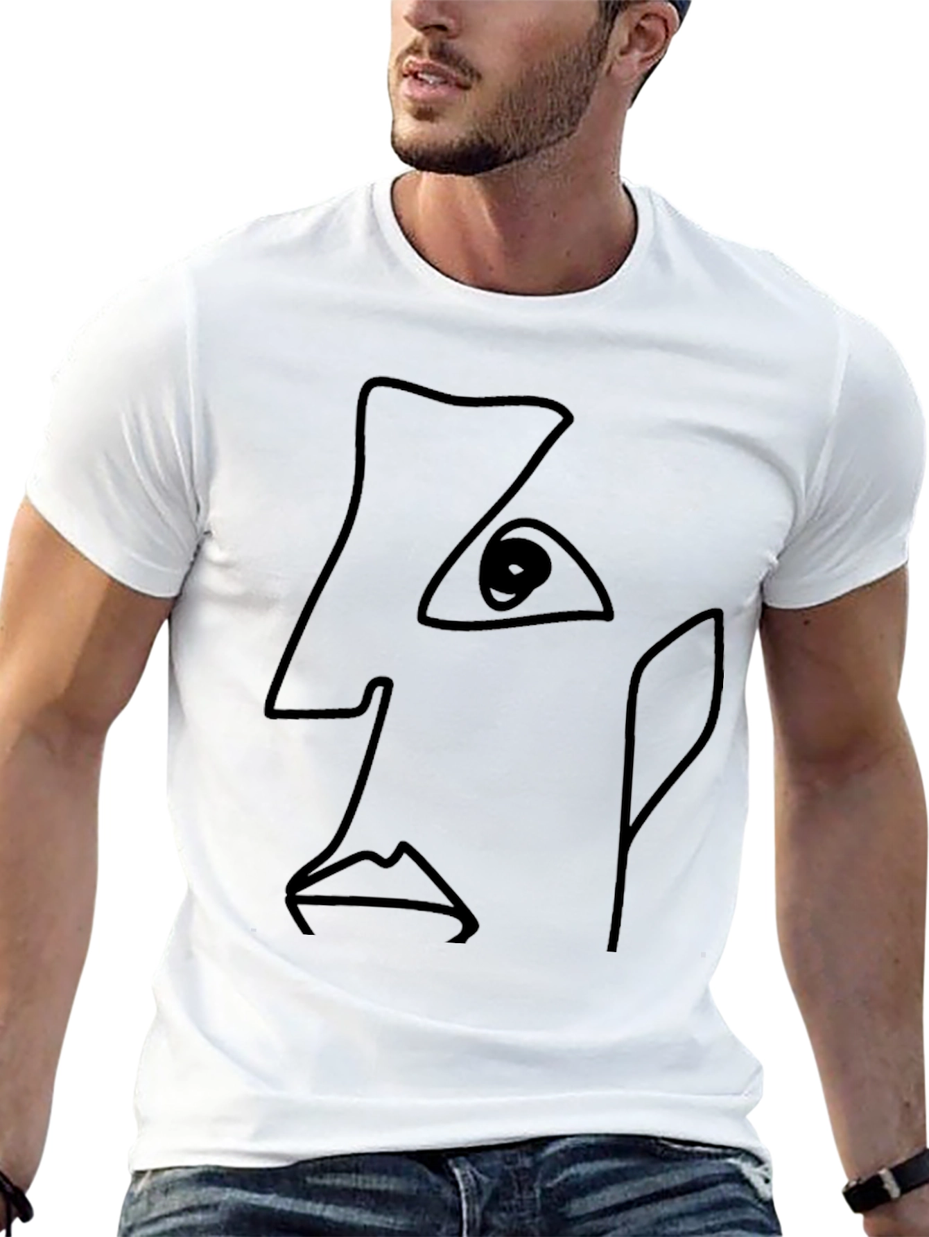 Abstract Line Art Face Black T-Shirt