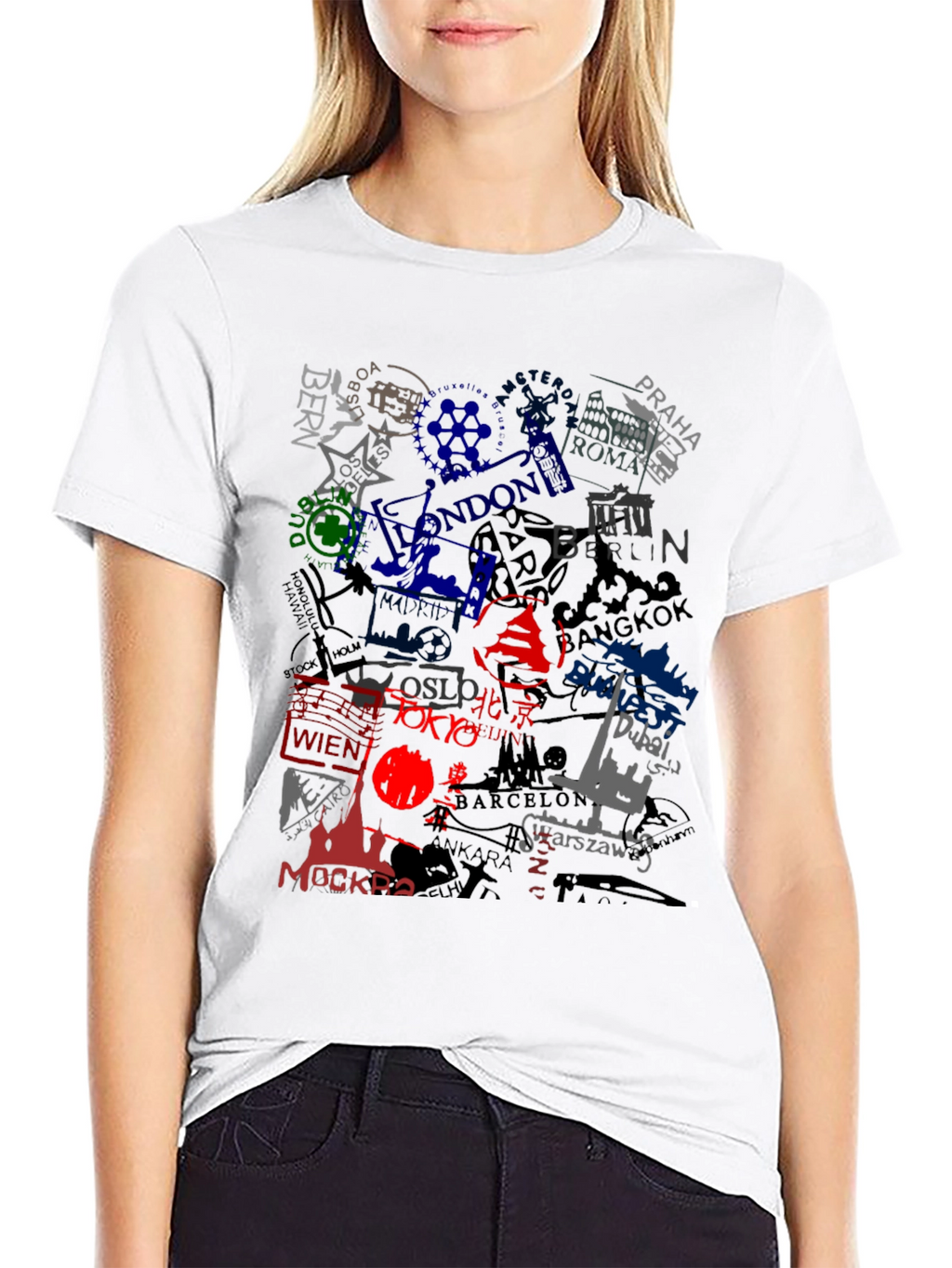 World Cities Graphic Print Black T-Shirt