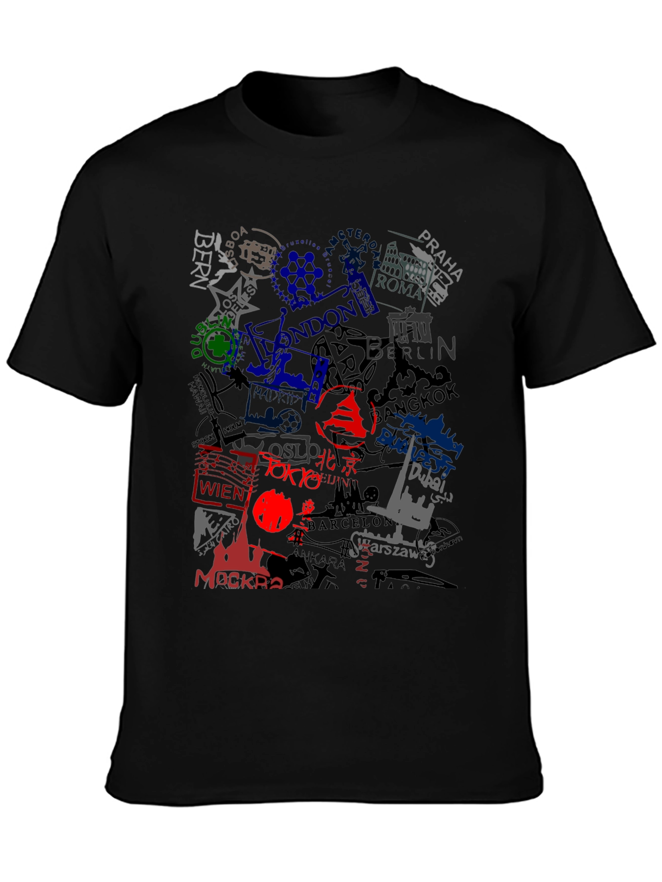 World Cities Graphic Print Black T-Shirt