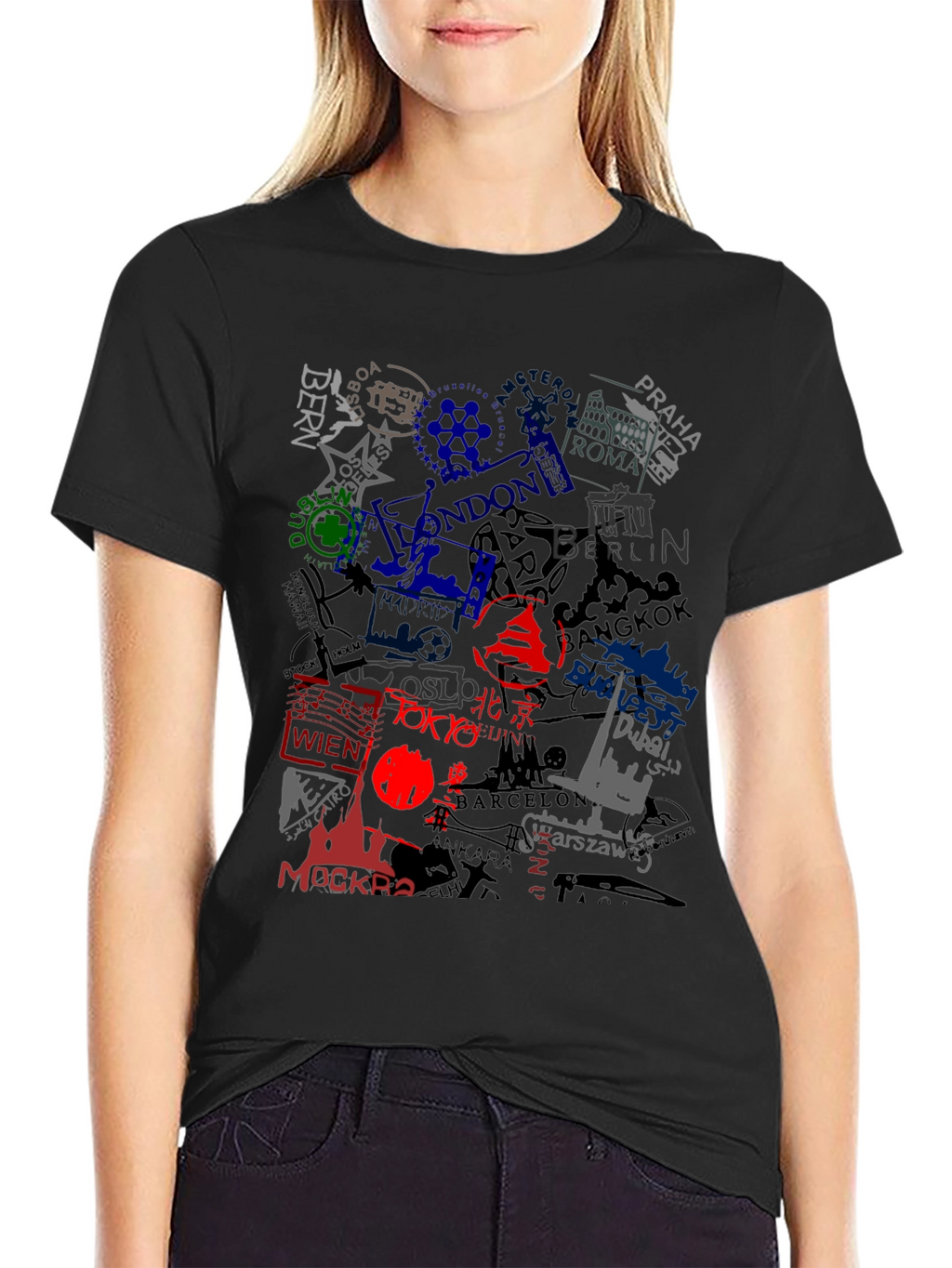 World Cities Graphic Print Black T-Shirt