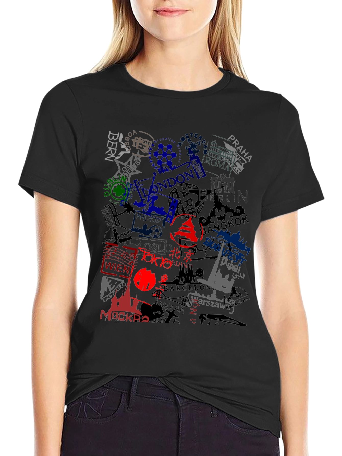 World Cities Graphic Print Black T-Shirt