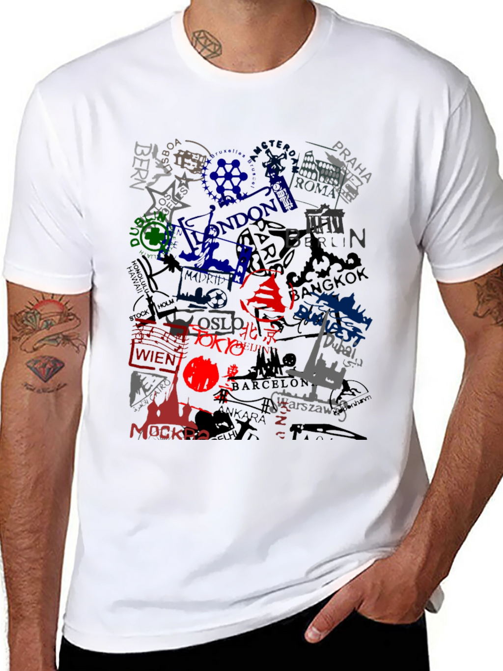 World Cities Graphic Print Black T-Shirt
