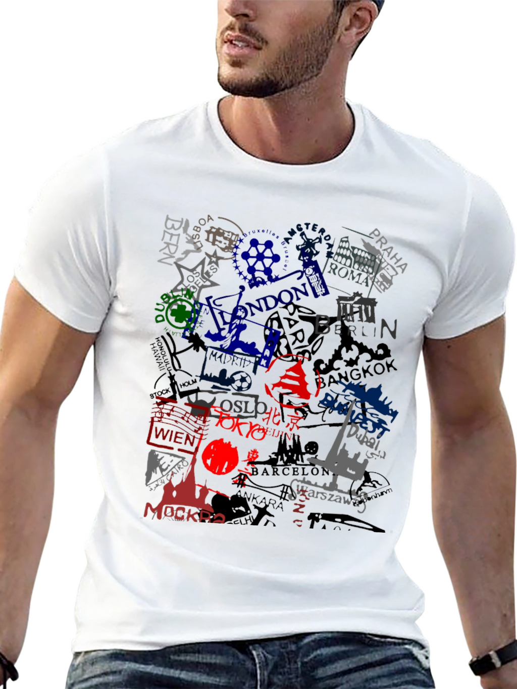 World Cities Graphic Print Black T-Shirt