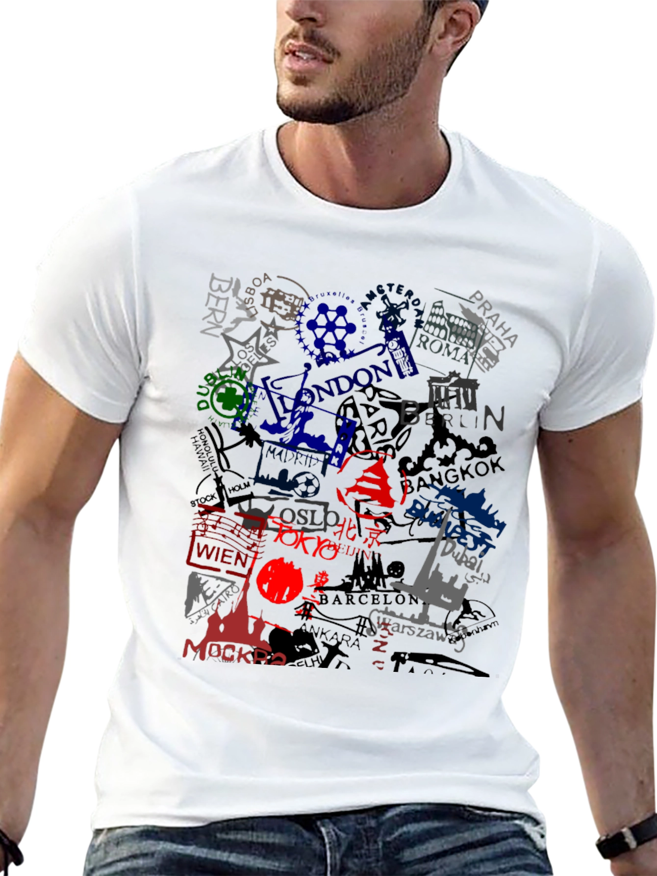 World Cities Graphic Print Black T-Shirt