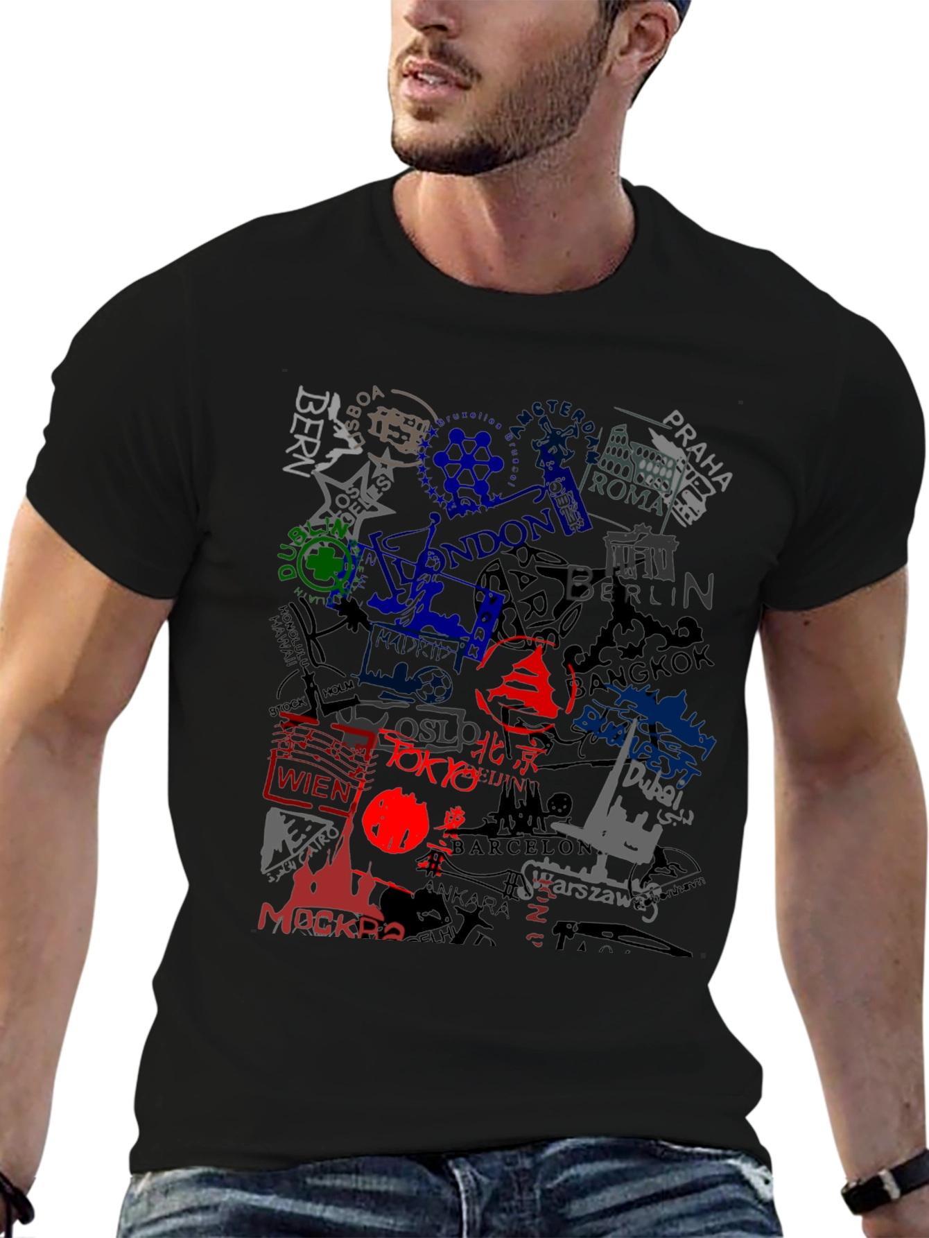 World Cities Graphic Print Black T-Shirt