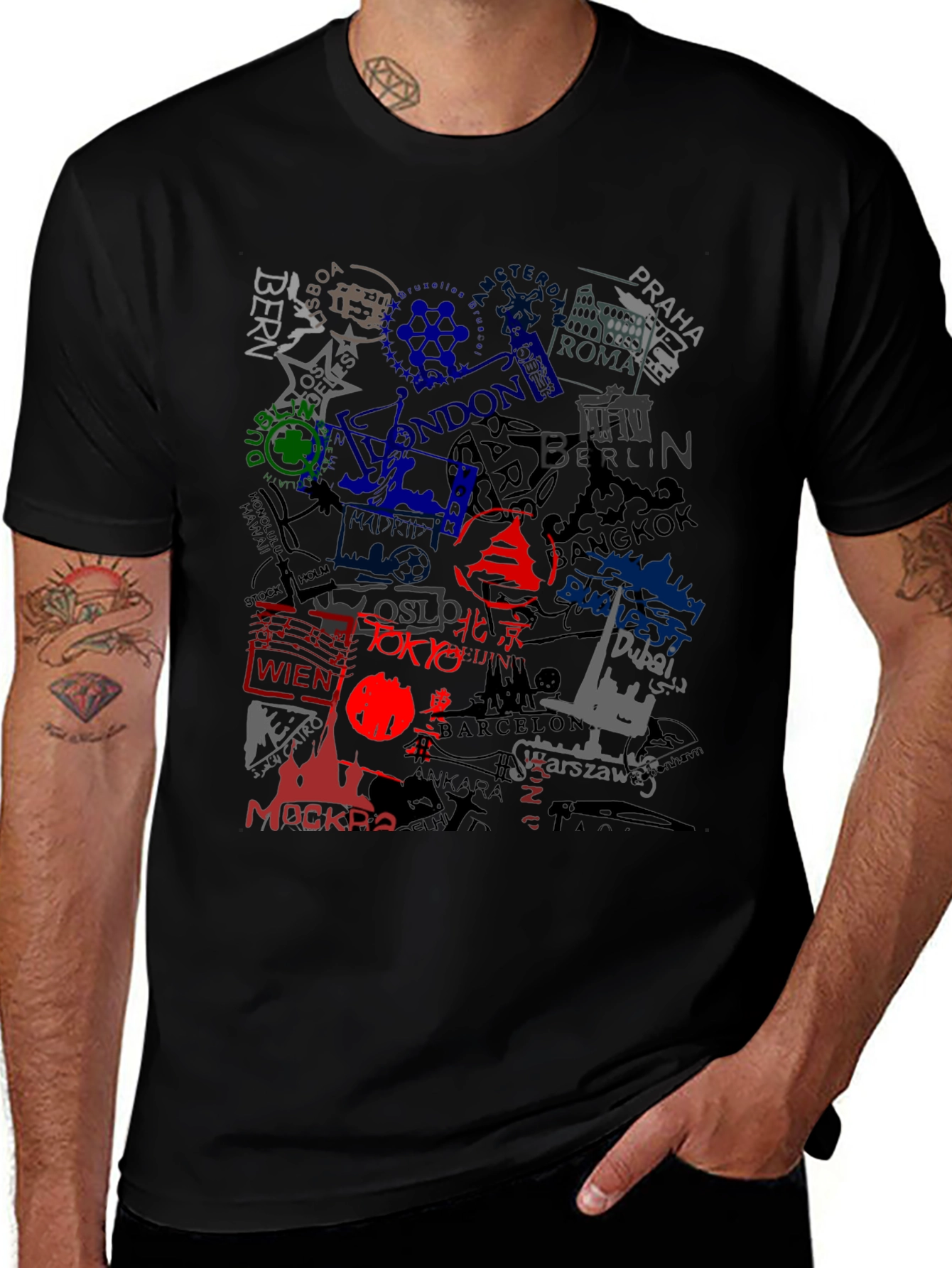 World Cities Graphic Print Black T-Shirt