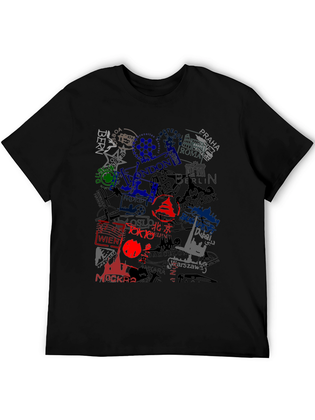 World Cities Graphic Print Black T-Shirt