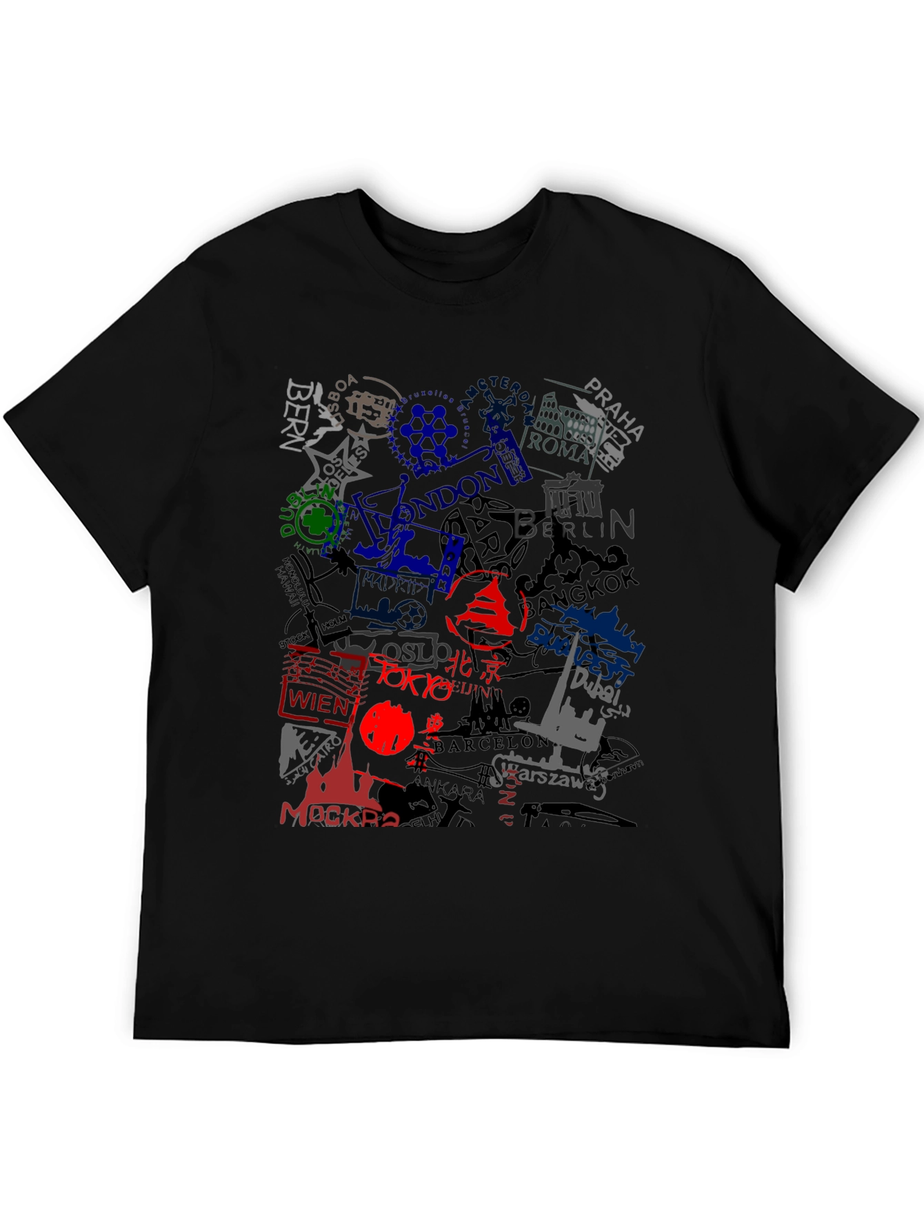 World Cities Graphic Print Black T-Shirt