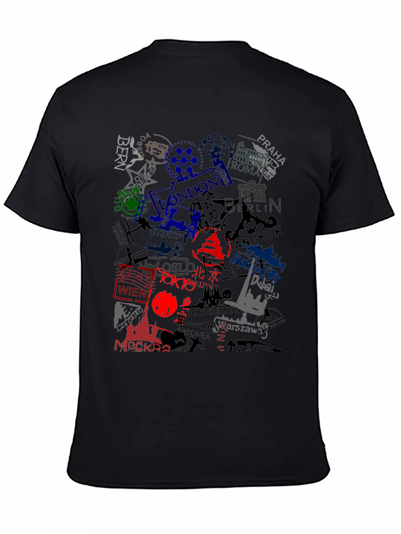 World Cities Graphic Print Black T-Shirt