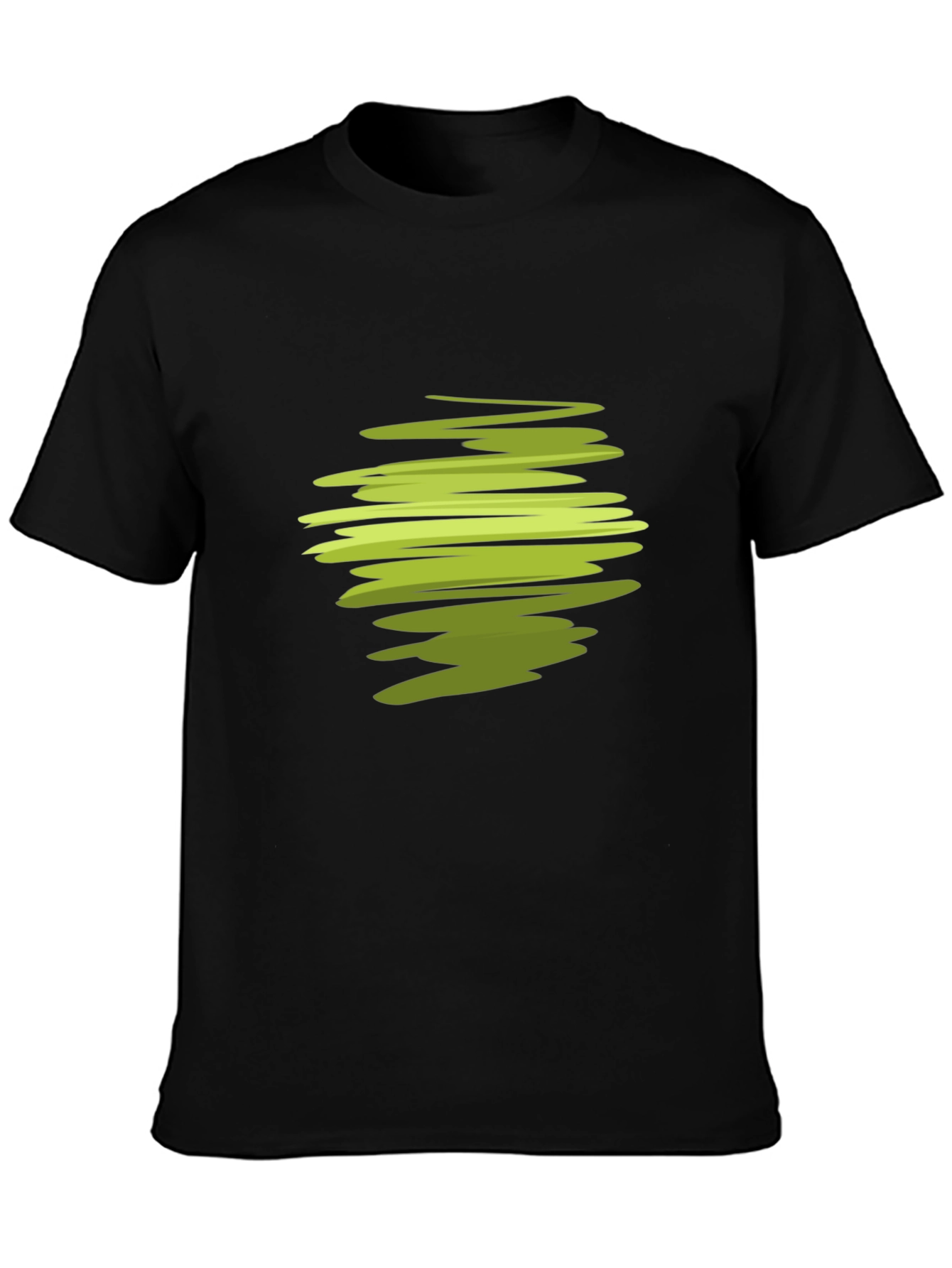 Abstract Green Swirl Graphic Black T-Shirt