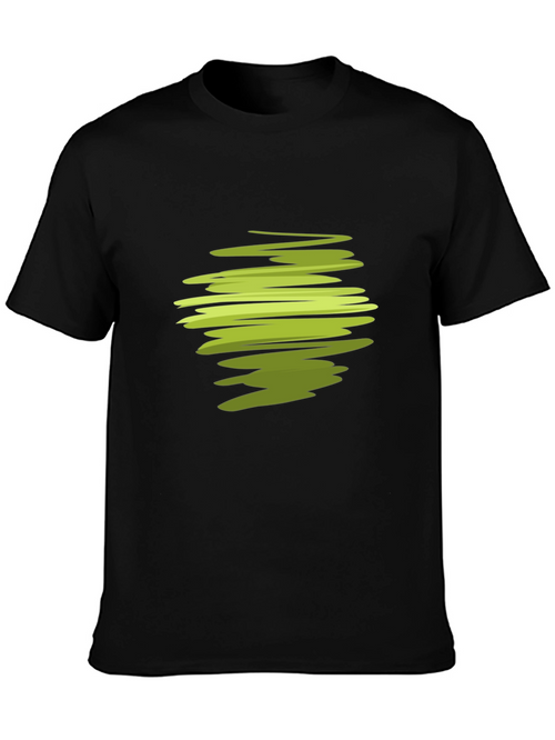 Abstract Green Swirl Graphic Black T-Shirt