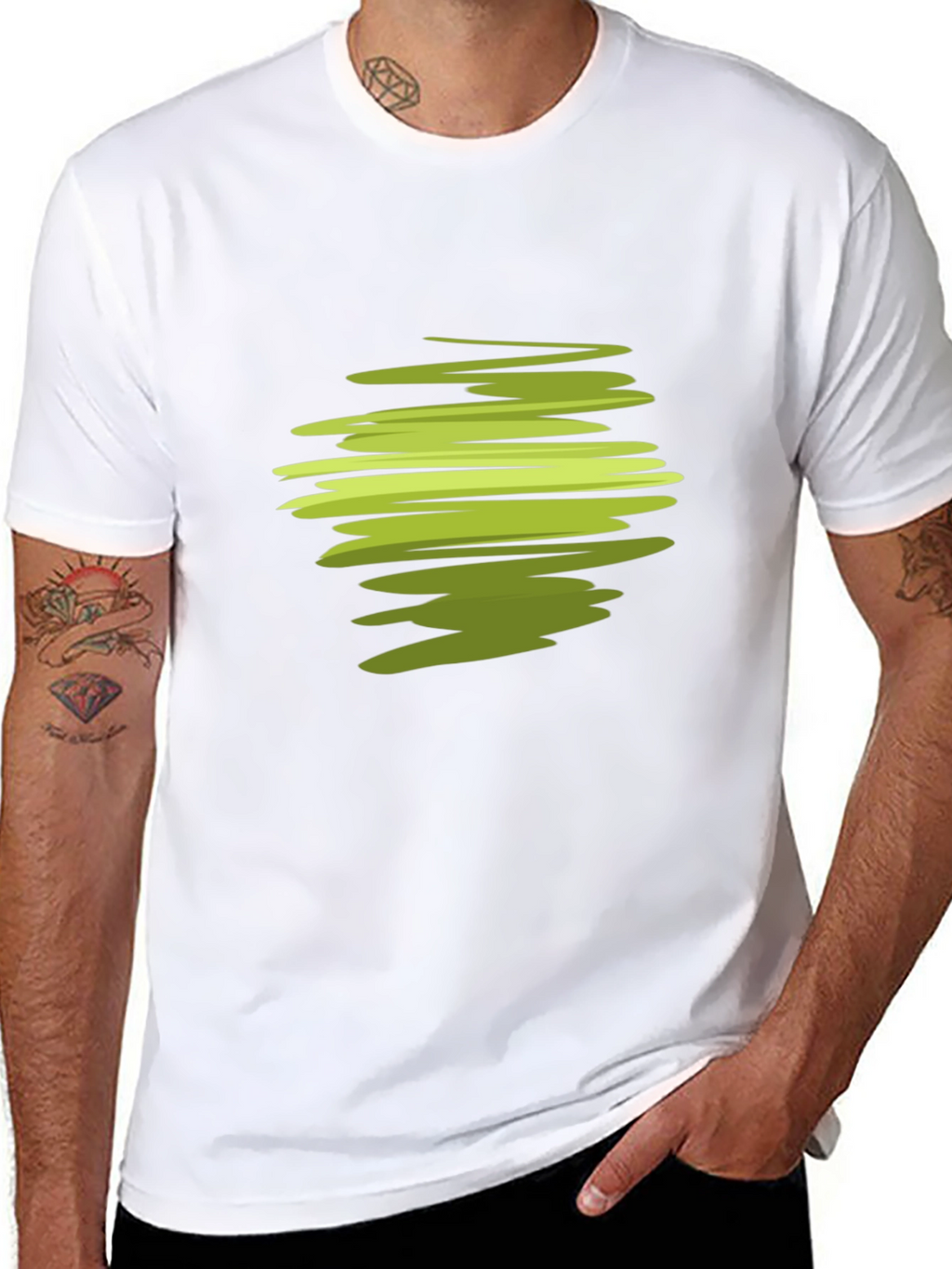 Abstract Green Swirl Graphic Black T-Shirt