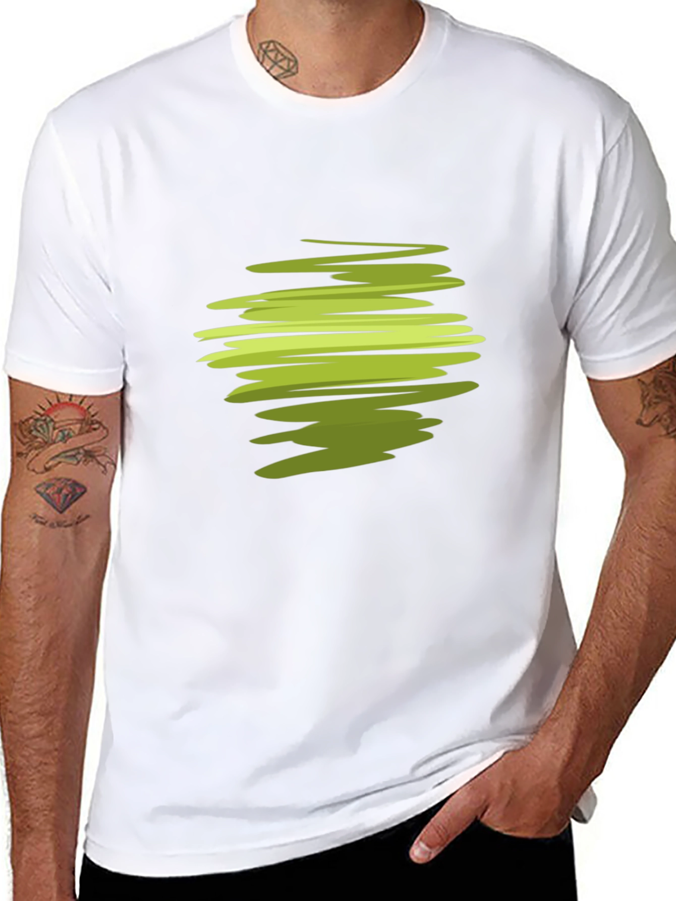 Abstract Green Swirl Graphic Black T-Shirt