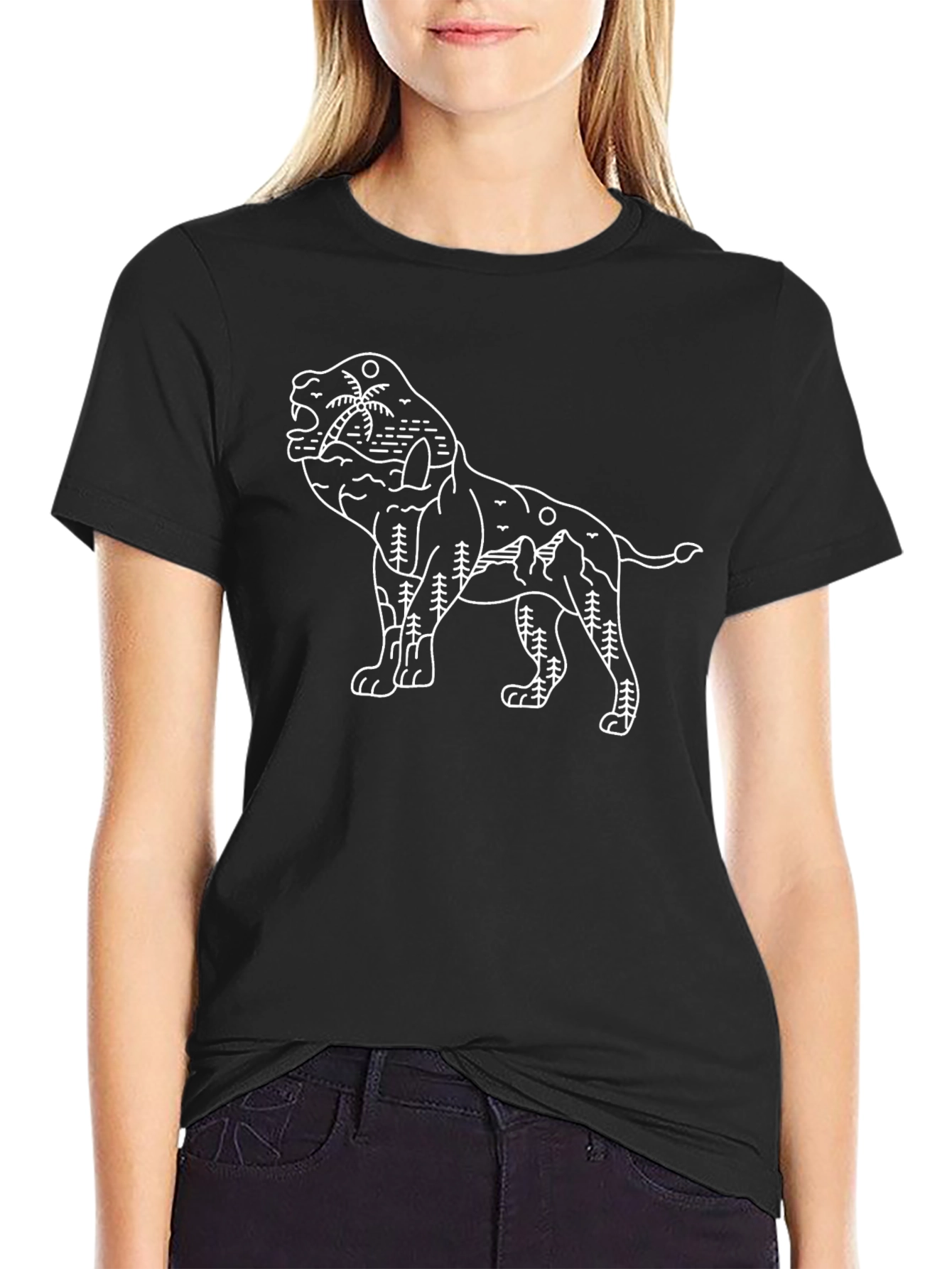 Lion Nature Graphic Black T-Shirt