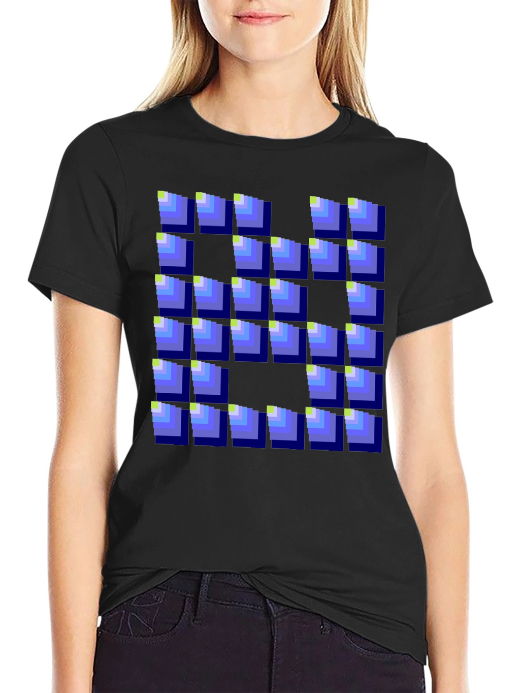 Pixelated Blocks Black T-Shirt