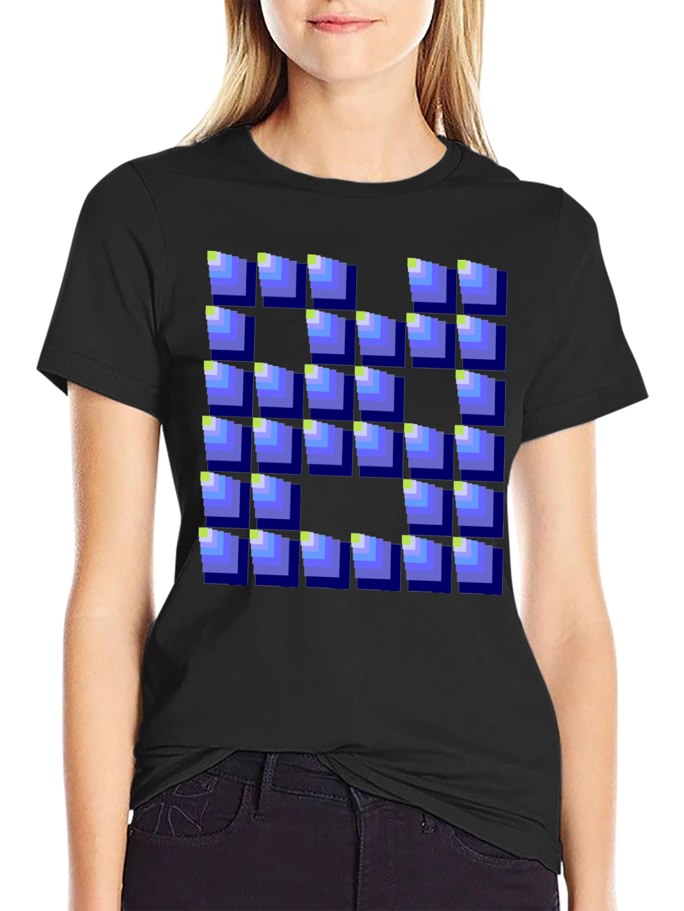 Pixelated Blocks Black T-Shirt