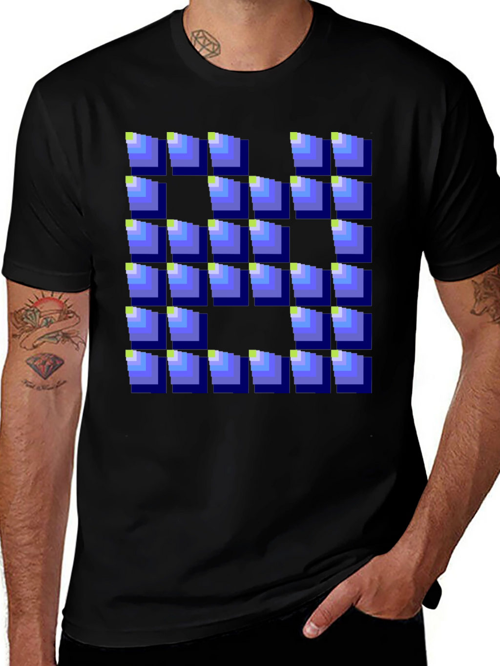 Pixelated Blocks Black T-Shirt