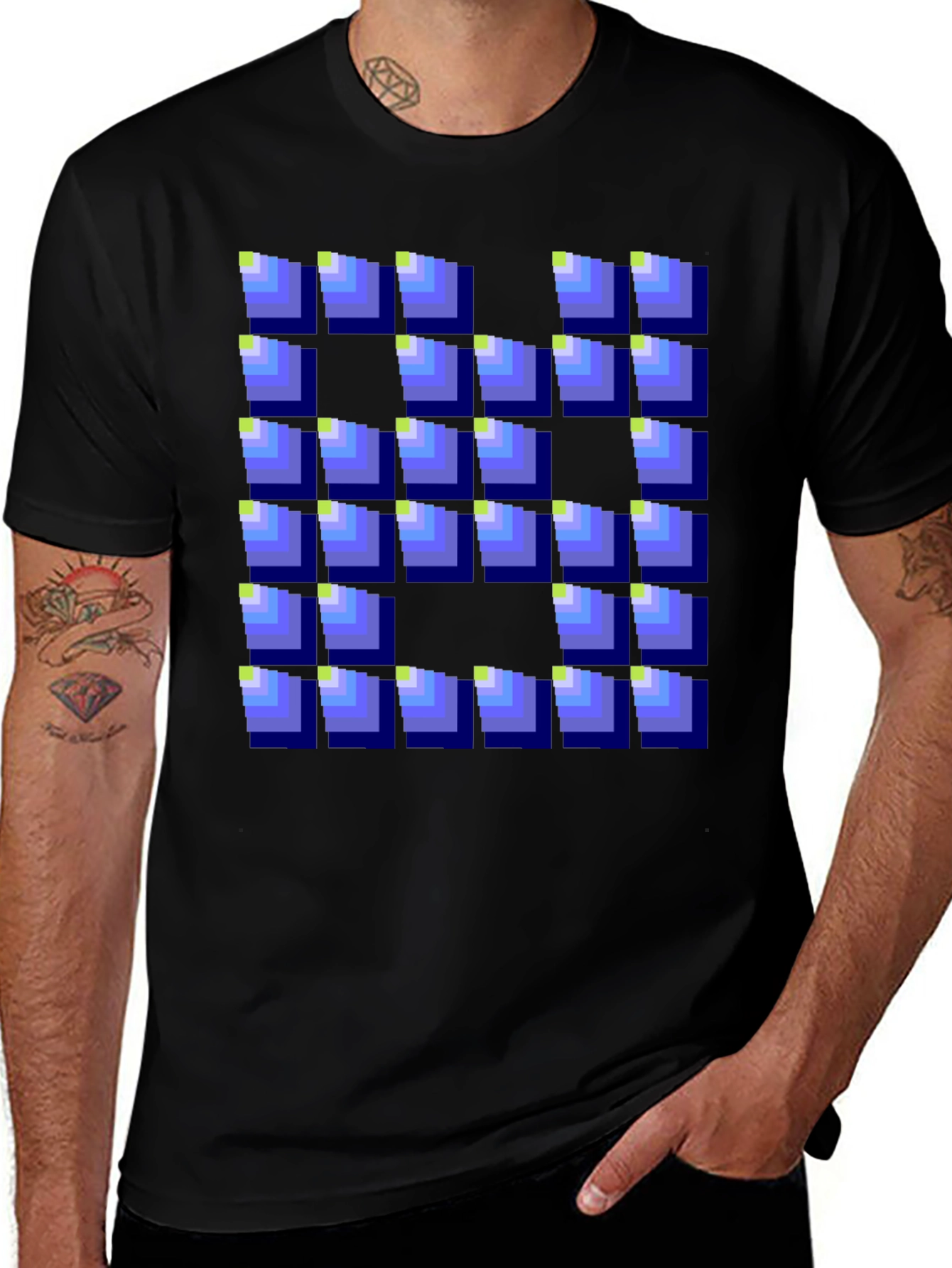 Pixelated Blocks Black T-Shirt