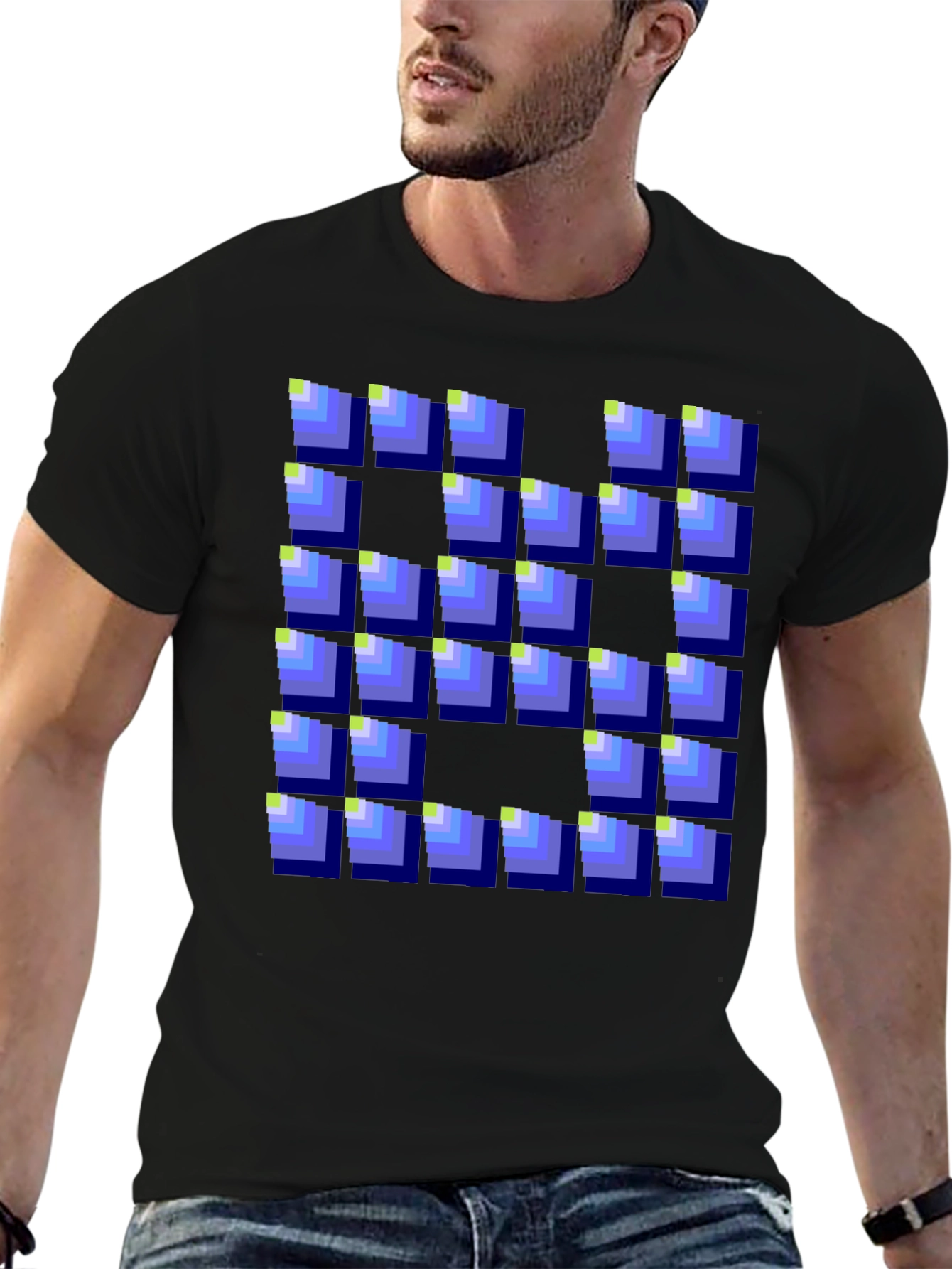 Pixelated Blocks Black T-Shirt