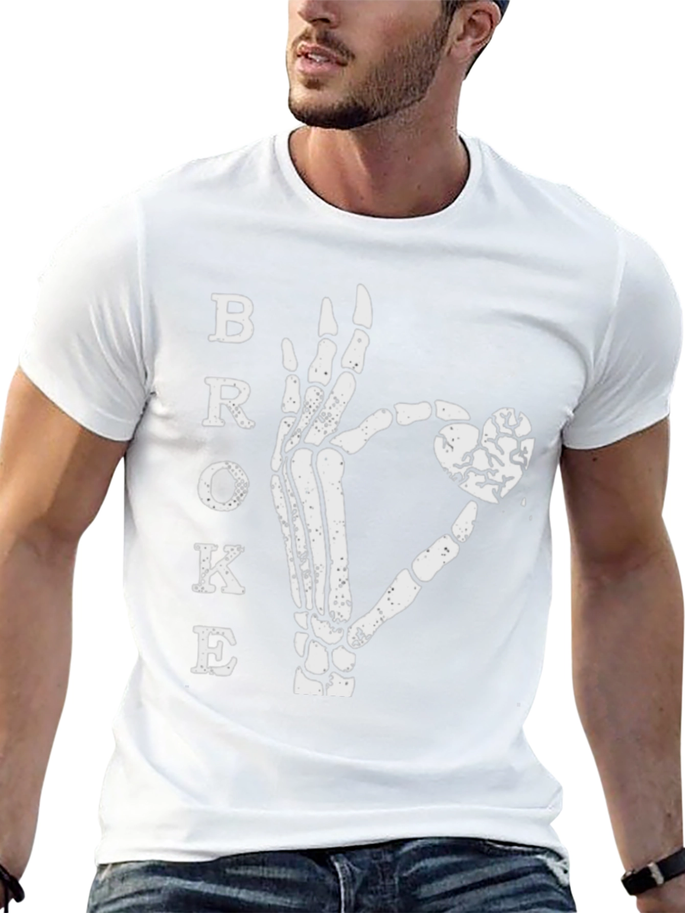 Broke Skeleton Hand Heart Graphic T-Shirt