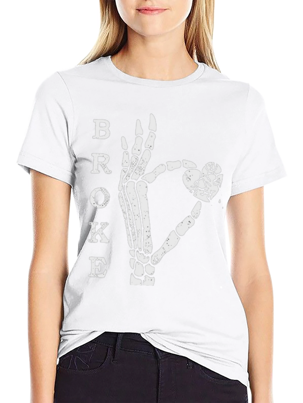 Broke Skeleton Hand Heart Graphic T-Shirt