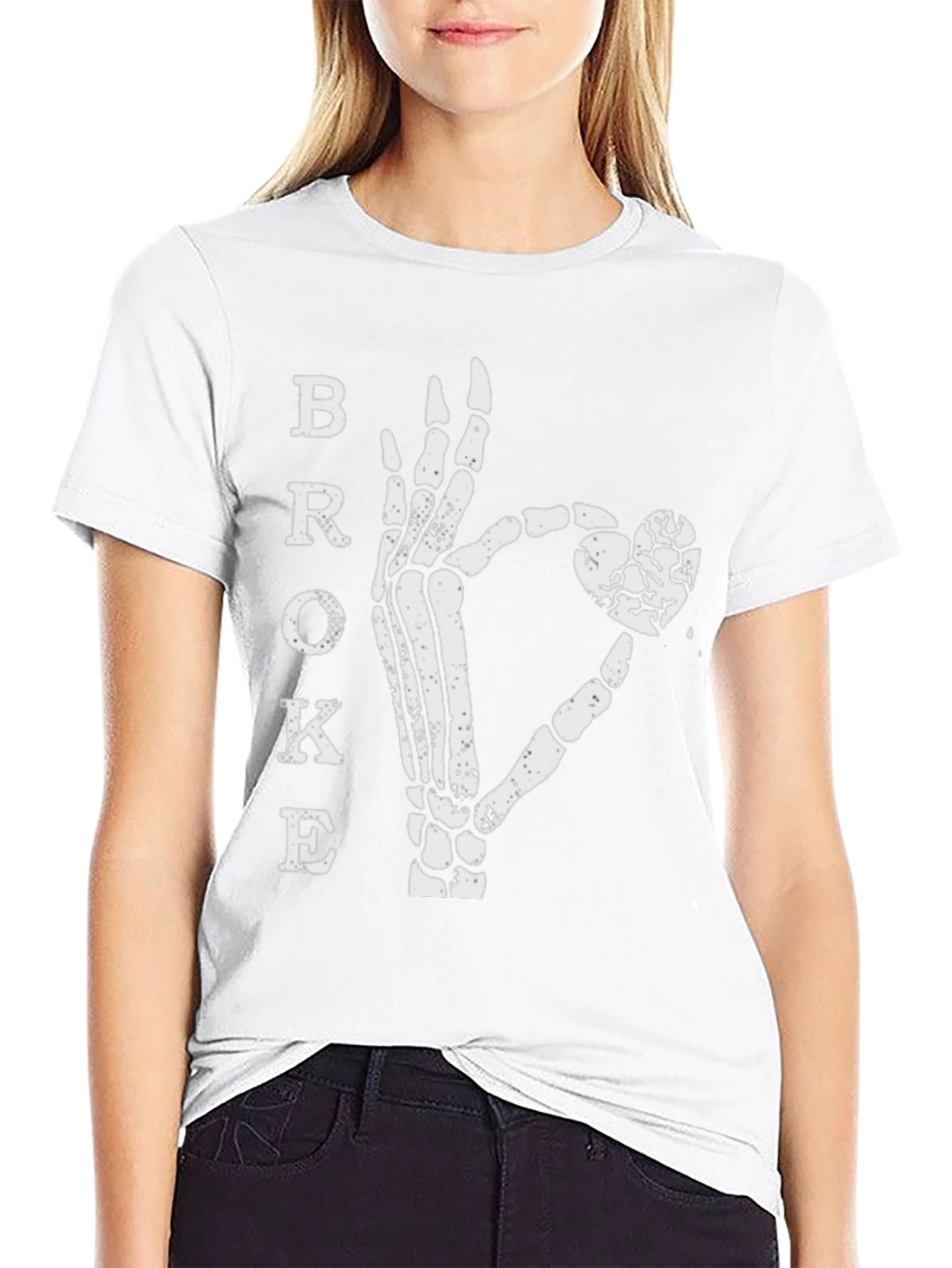 Broke Skeleton Hand Heart Graphic T-Shirt