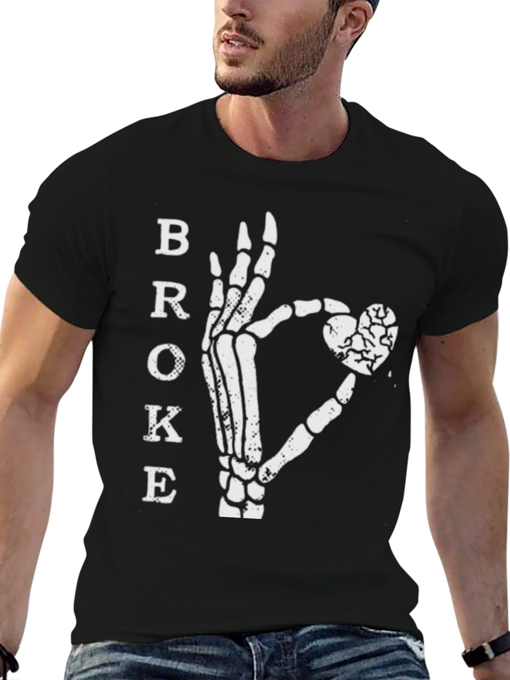 Broke Skeleton Hand Heart Graphic T-Shirt