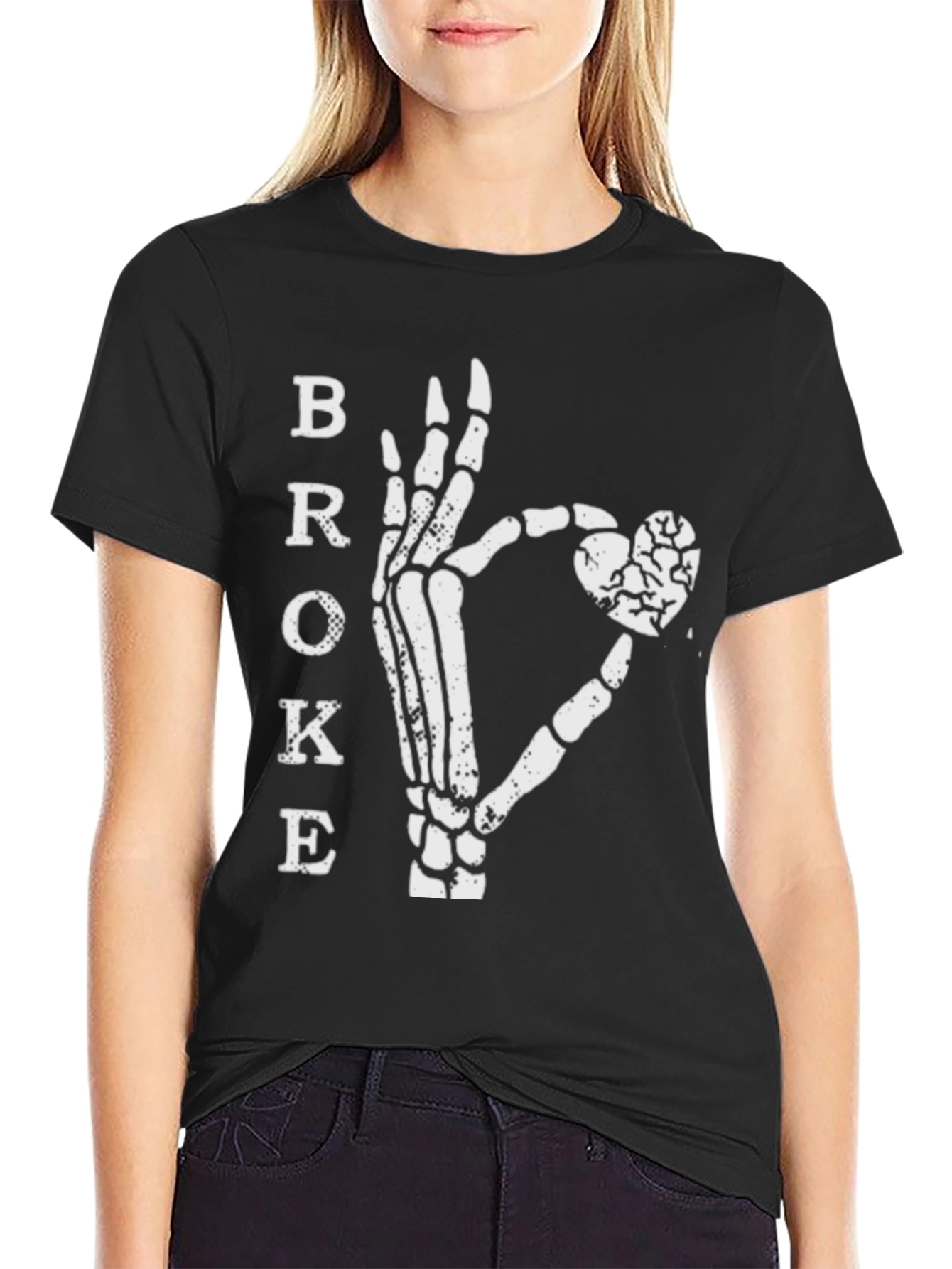 Broke Skeleton Hand Heart Graphic T-Shirt