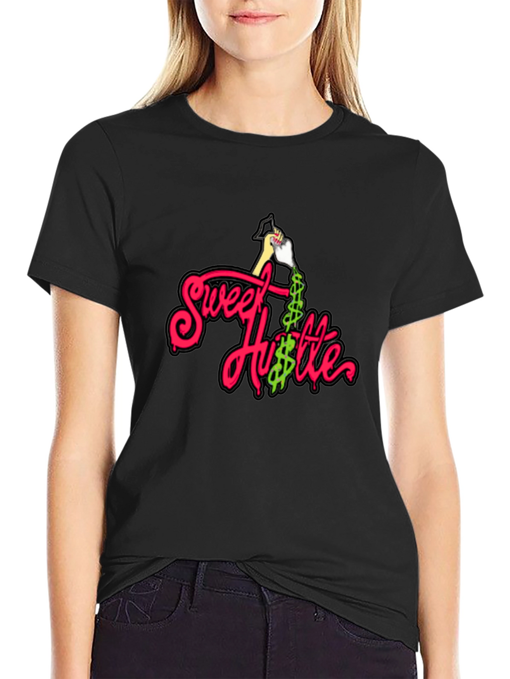 Sweet Hustle Graphic Tee - Black Cotton Shirt