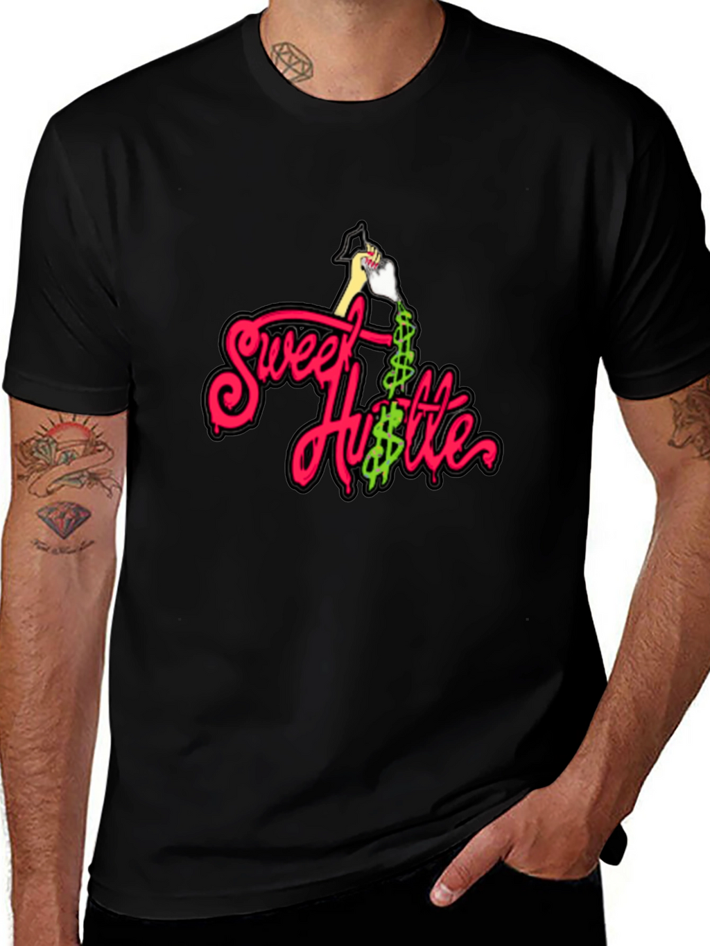 Sweet Hustle Graphic Tee - Black Cotton Shirt