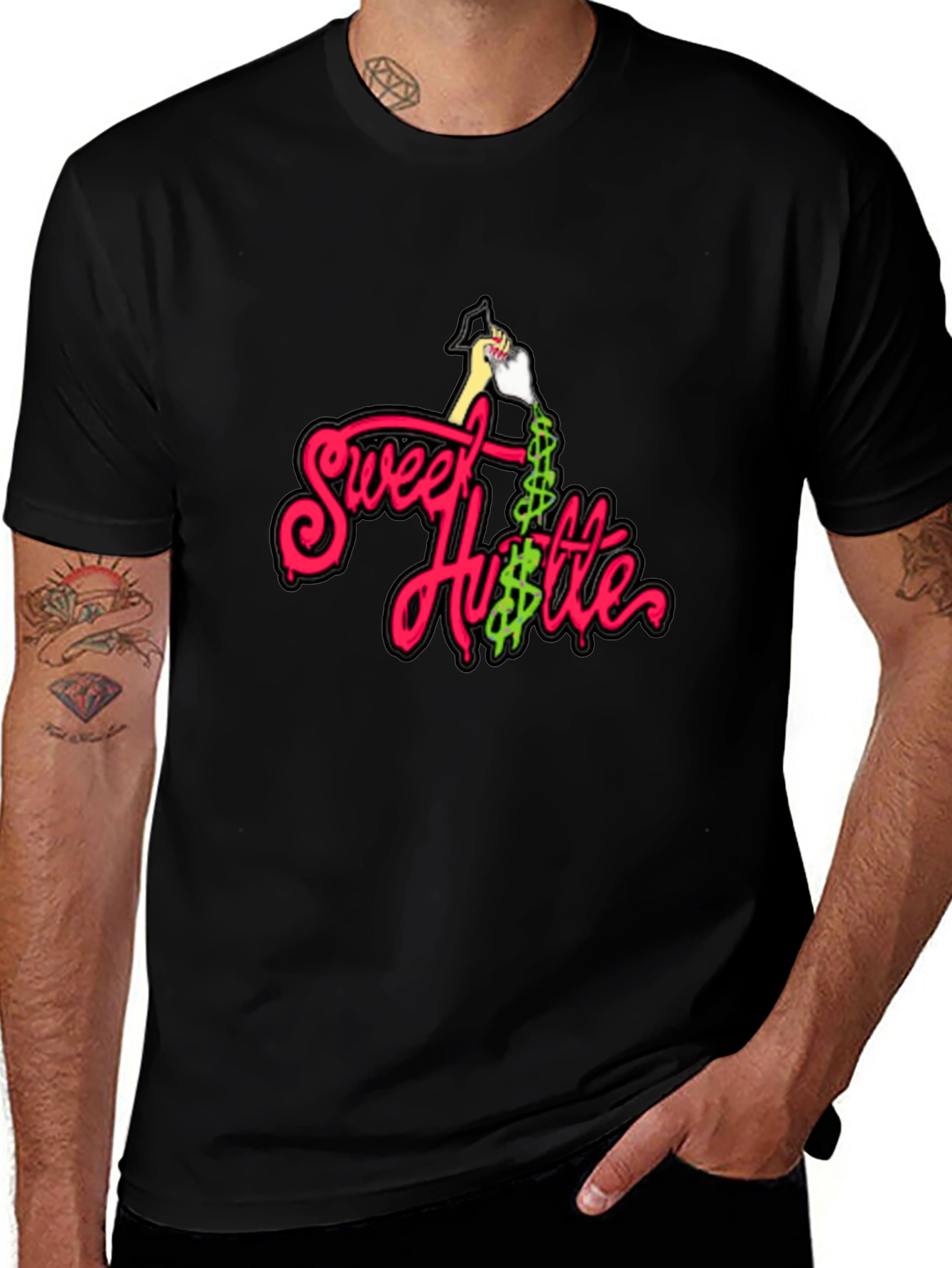 Sweet Hustle Graphic Tee - Black Cotton Shirt