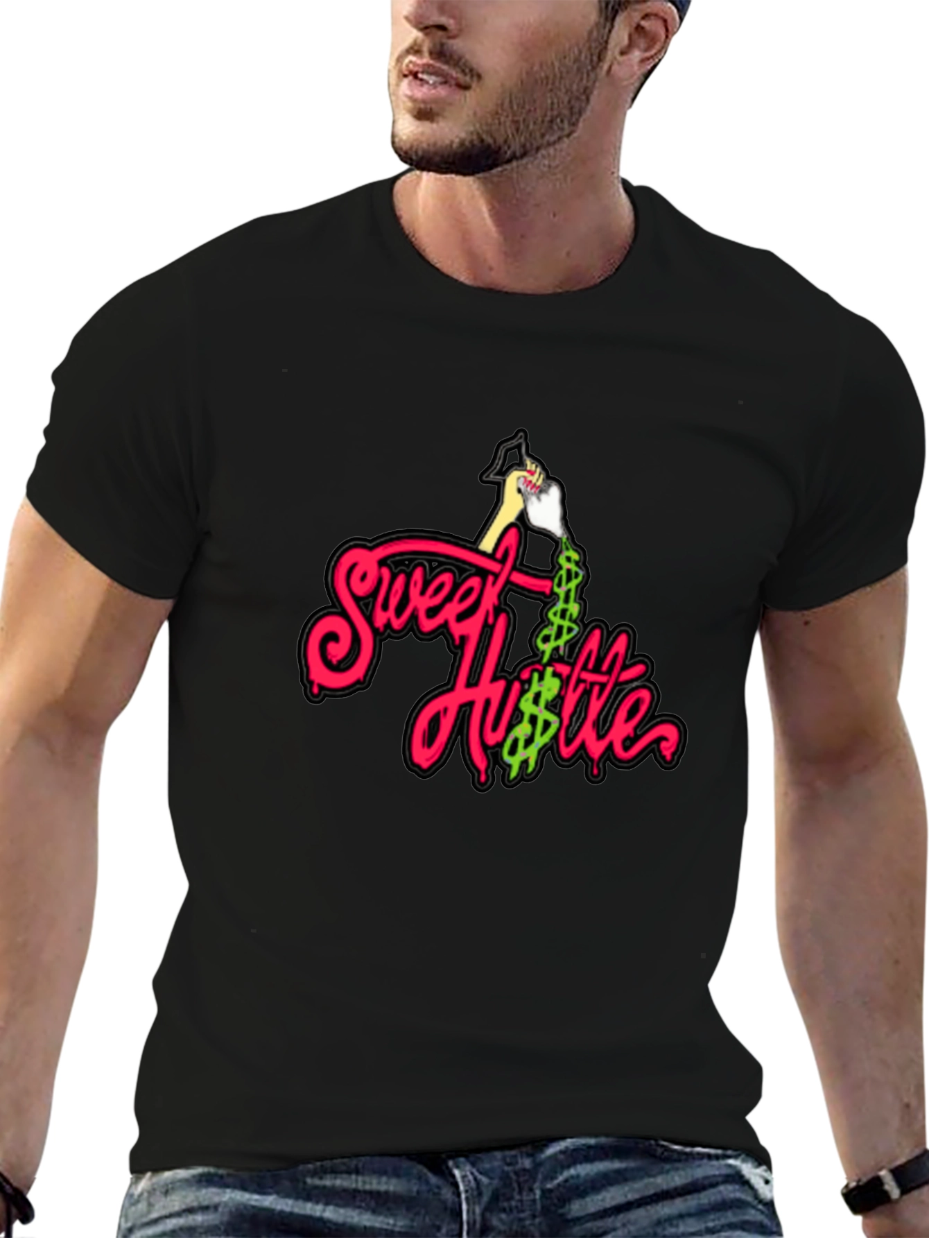 Sweet Hustle Graphic Tee - Black Cotton Shirt