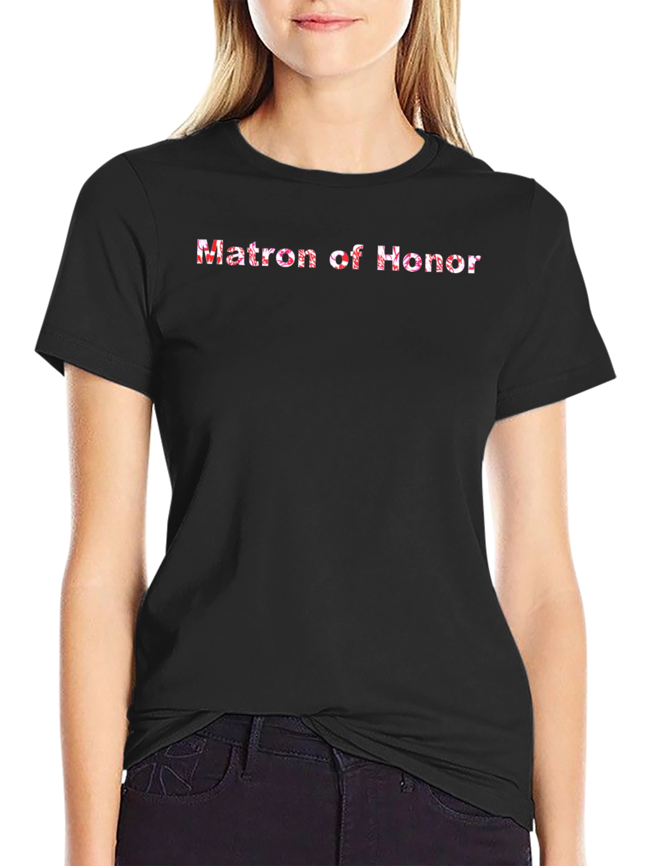 Matron of Honor Floral Lettering Black Tee