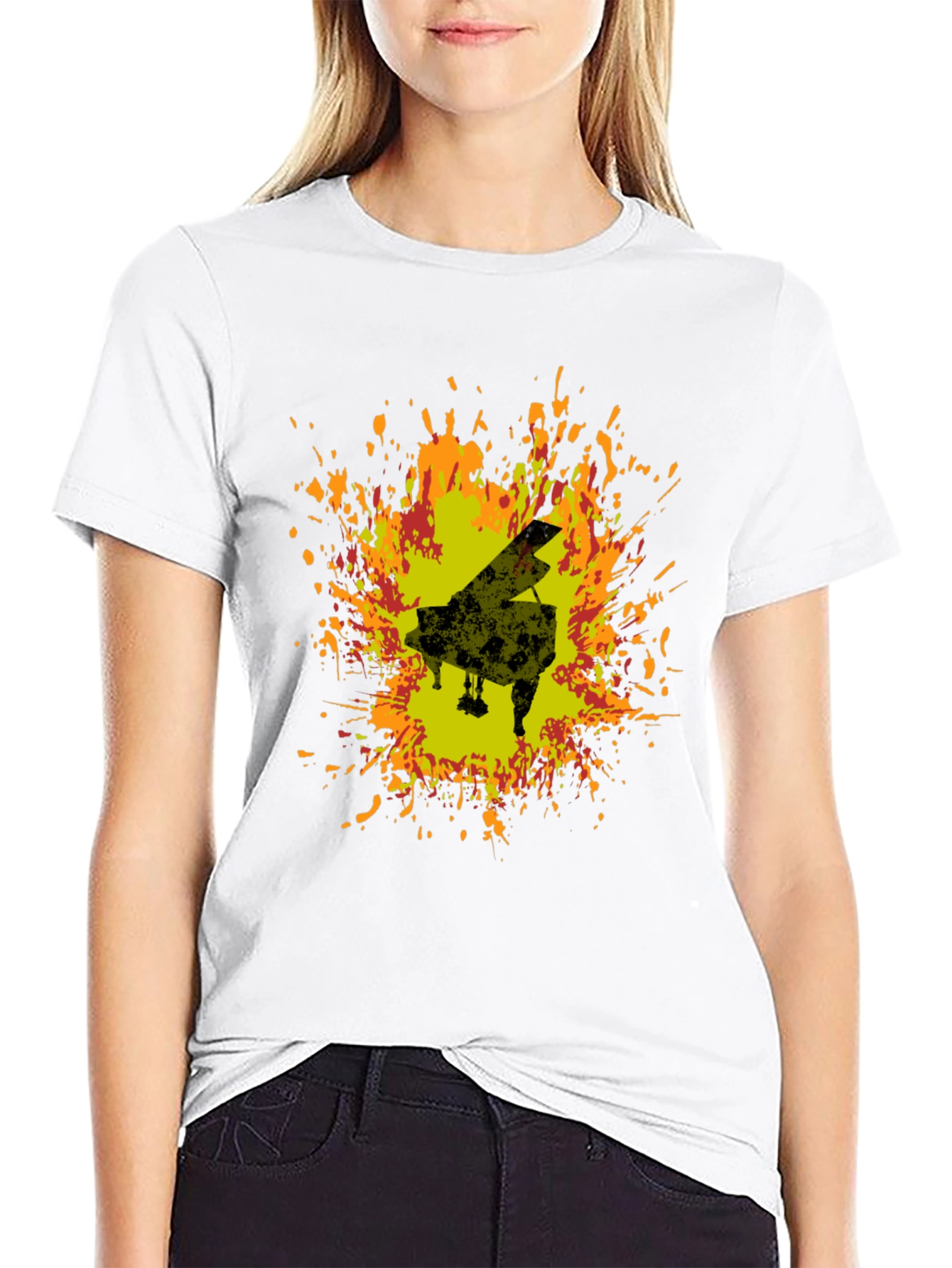 Piano Art T-Shirt - Black Cotton Blend