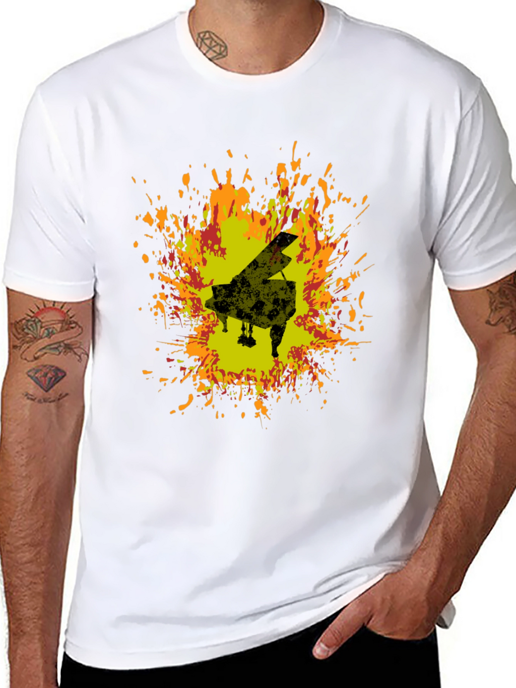 Piano Art T-Shirt - Black Cotton Blend