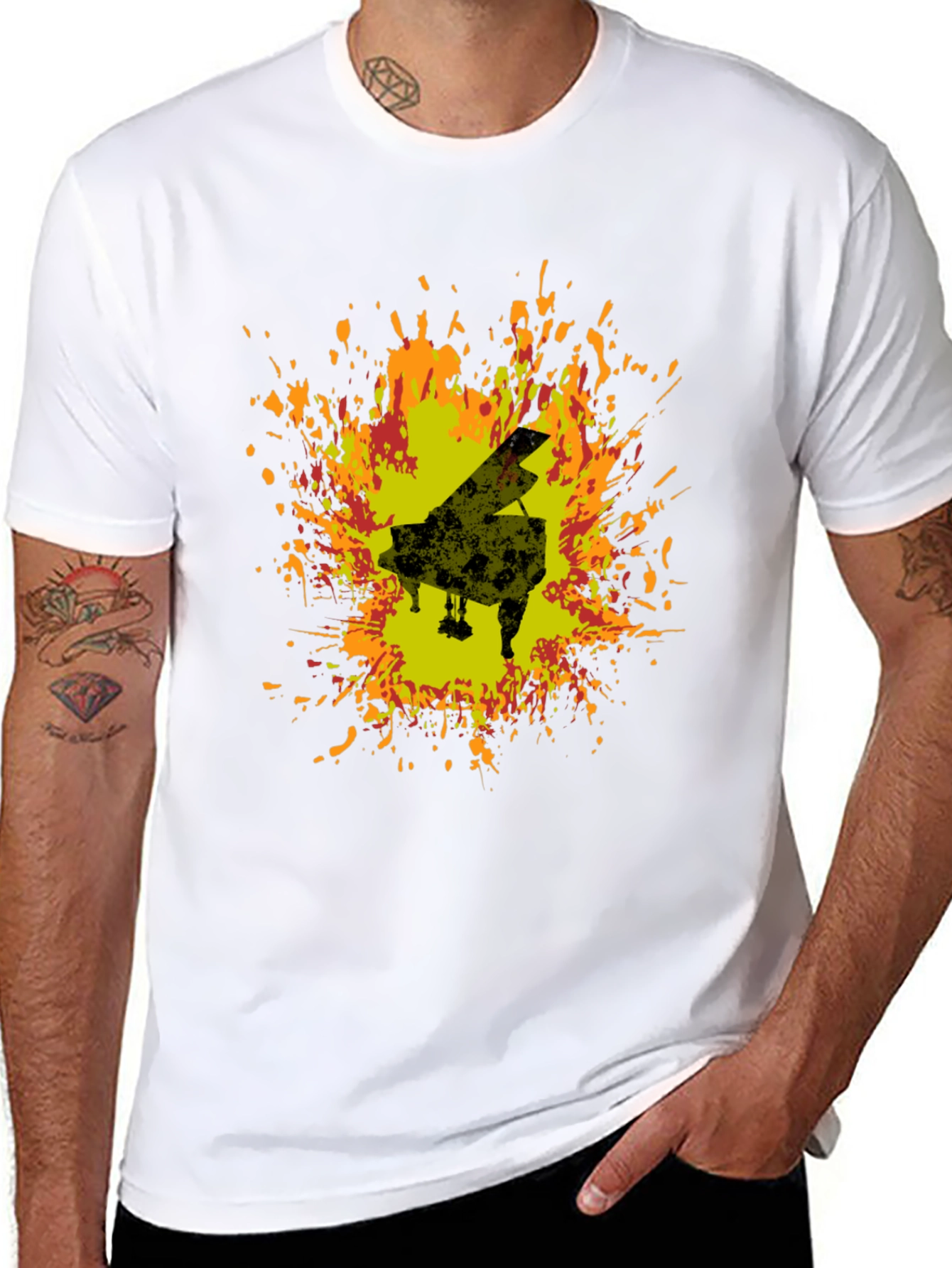 Piano Art T-Shirt - Black Cotton Blend