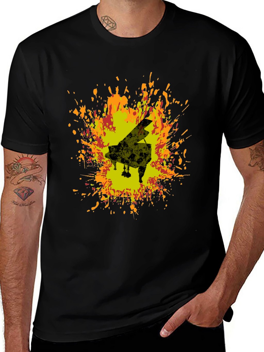 Piano Art T-Shirt - Black Cotton Blend