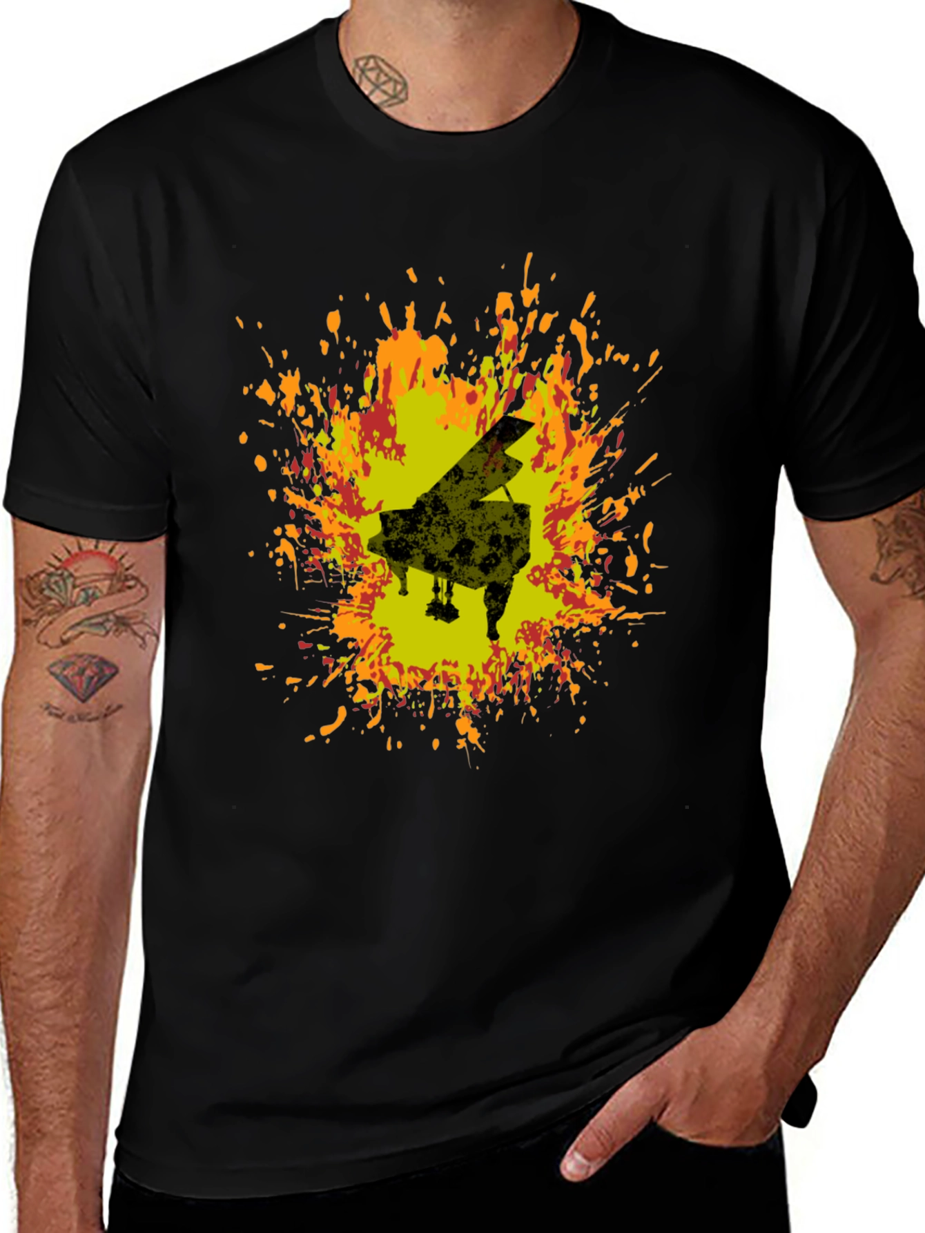 Piano Art T-Shirt - Black Cotton Blend