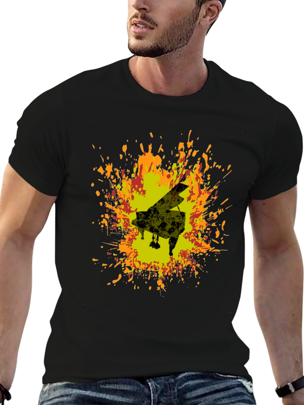 Piano Art T-Shirt - Black Cotton Blend