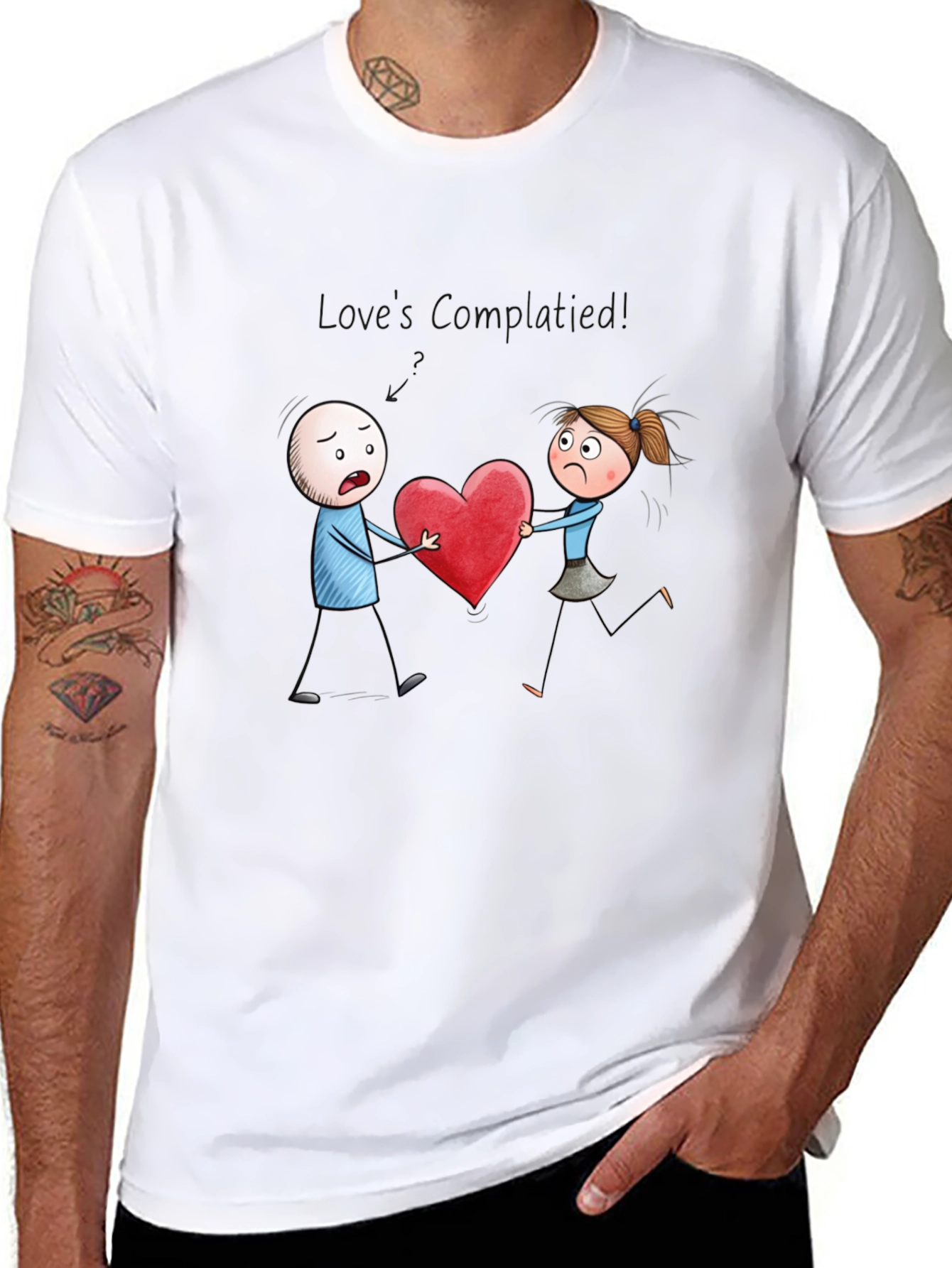 Cartoon Heart Graphic Tee - Mens Black T-Shirt