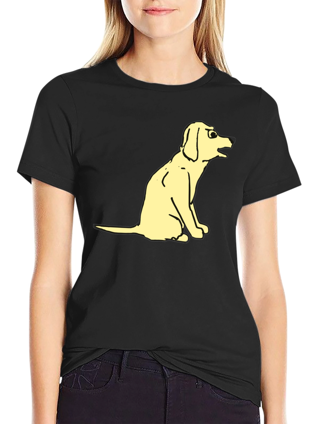 Funny Cartoon Dog Graphic Tee - Black