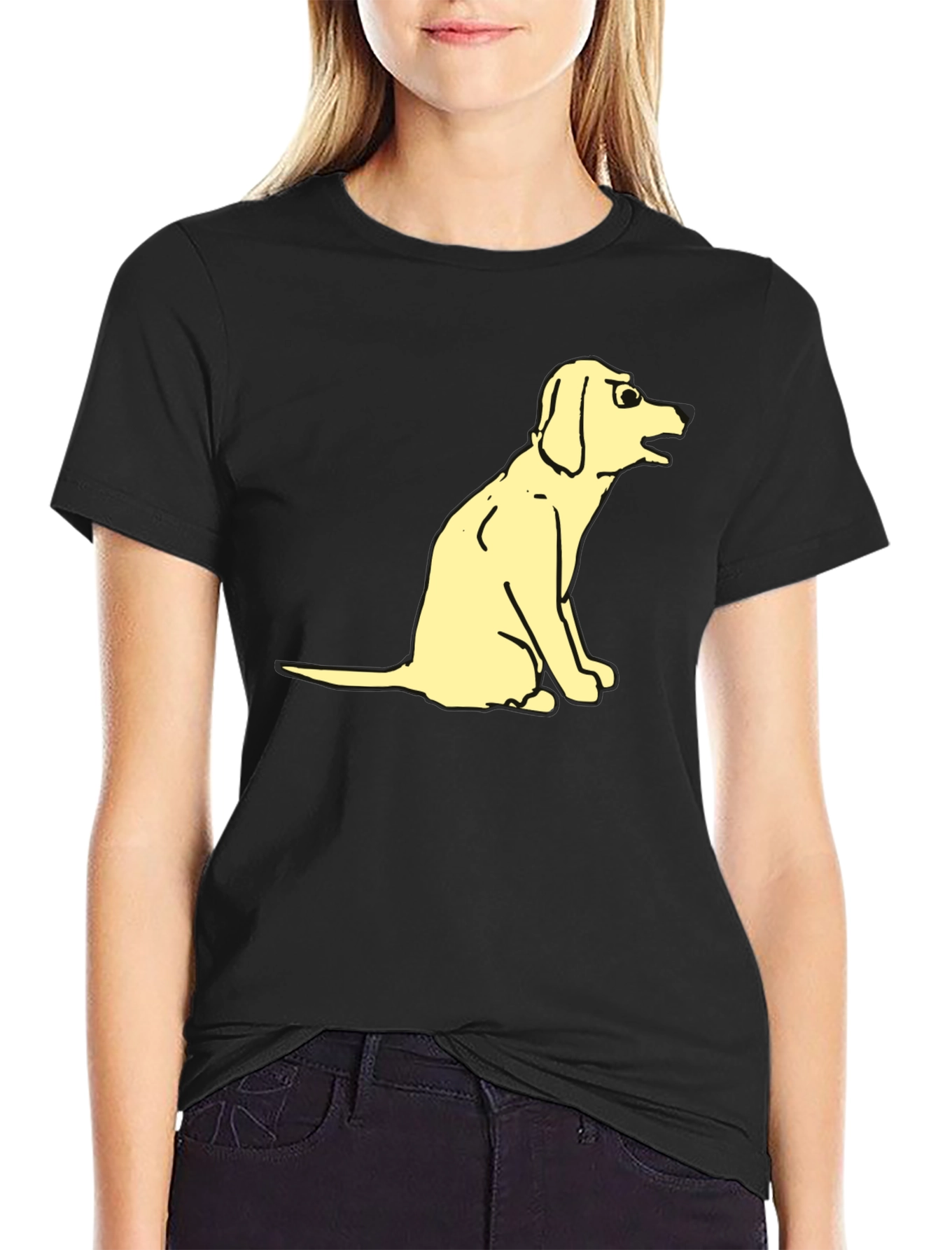 Funny Cartoon Dog Graphic Tee - Black