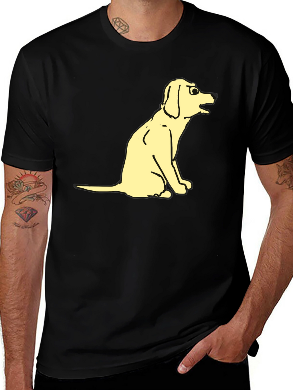Funny Cartoon Dog Graphic Tee - Black