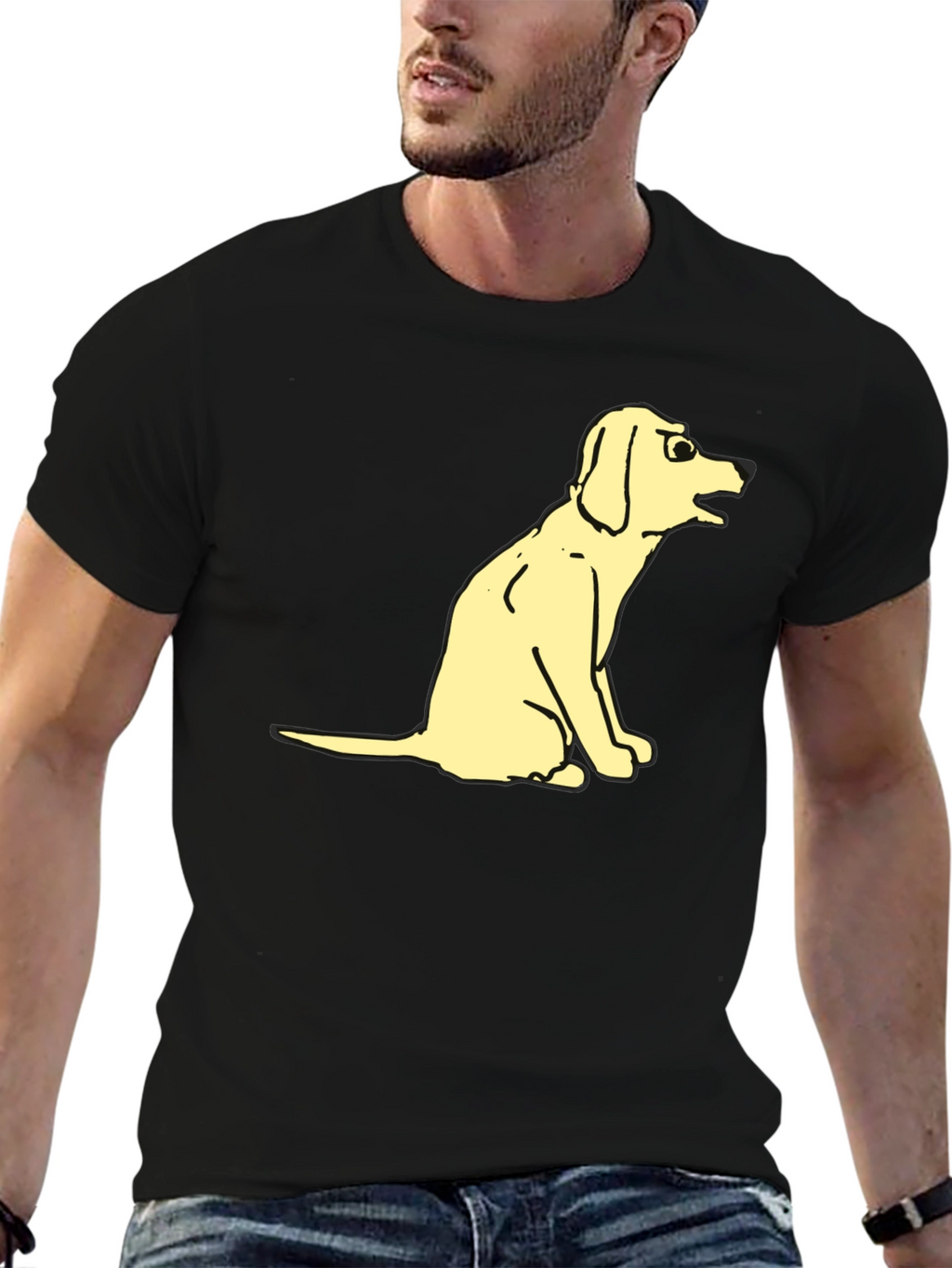 Funny Cartoon Dog Graphic Tee - Black