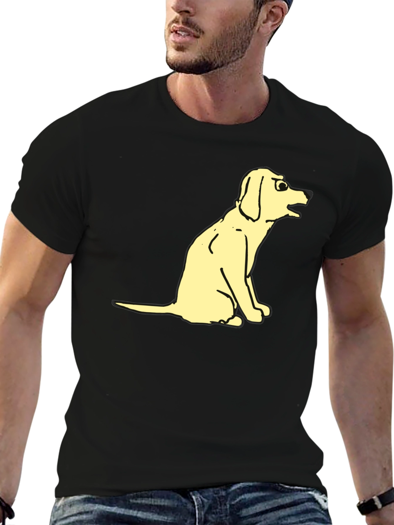 Funny Cartoon Dog Graphic Tee - Black