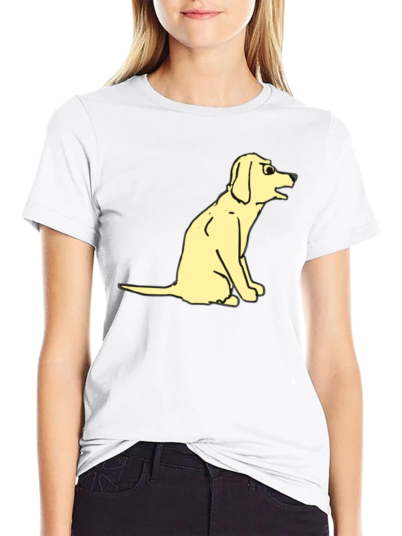 Funny Cartoon Dog Graphic Tee - Black