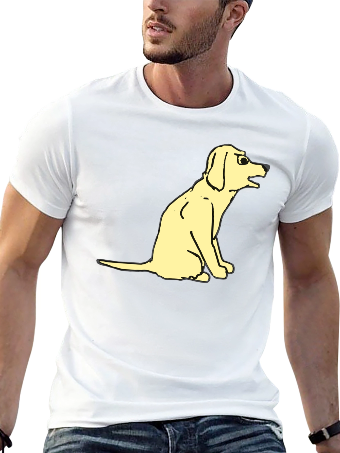 Funny Cartoon Dog Graphic Tee - Black