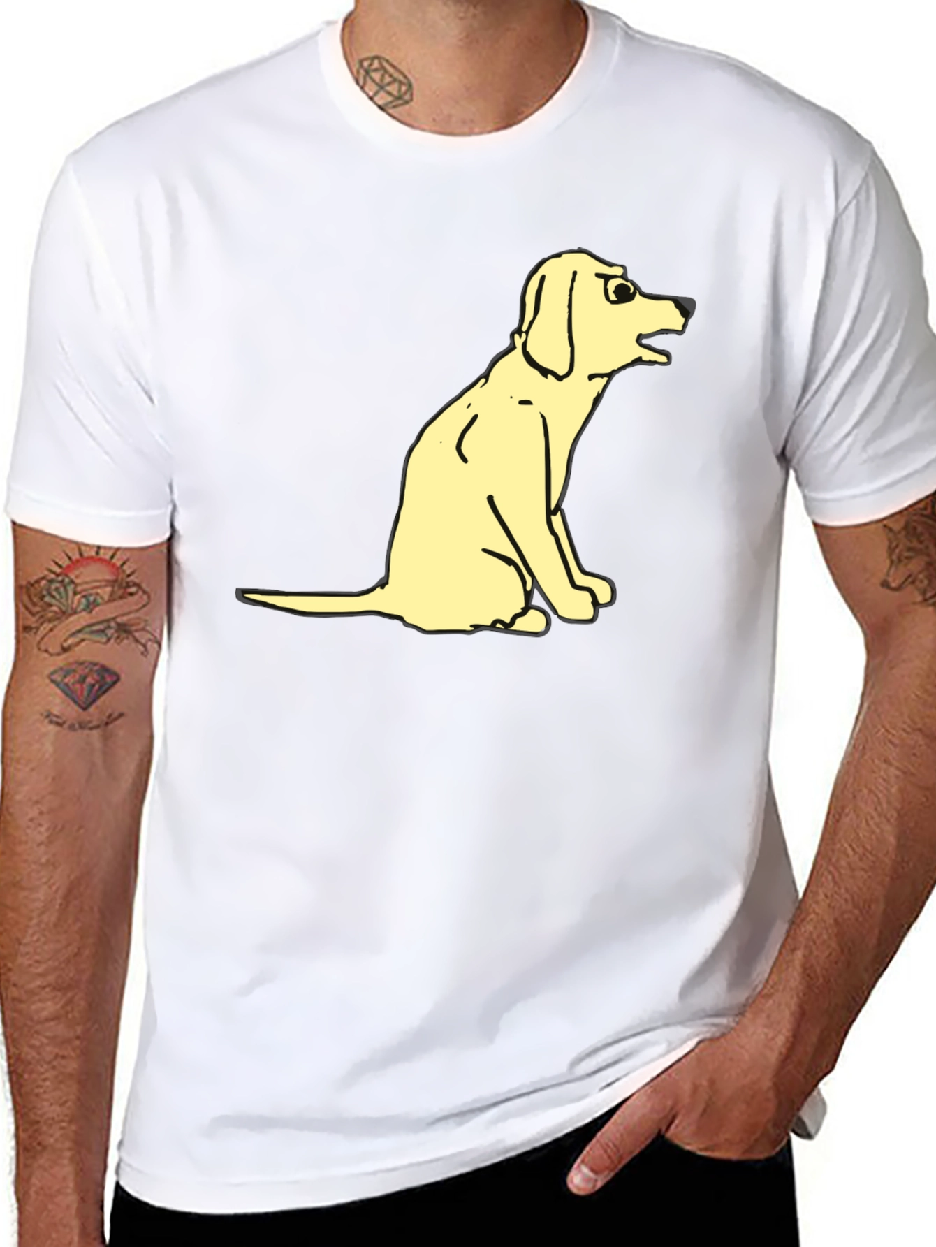 Funny Cartoon Dog Graphic Tee - Black