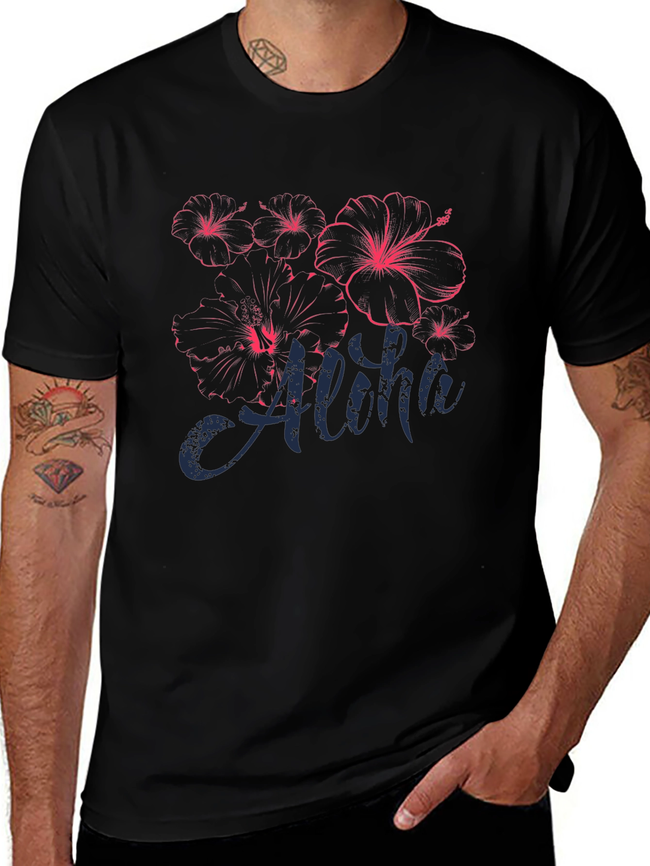 Aloha Hibiscus Graphic T-Shirt - Black