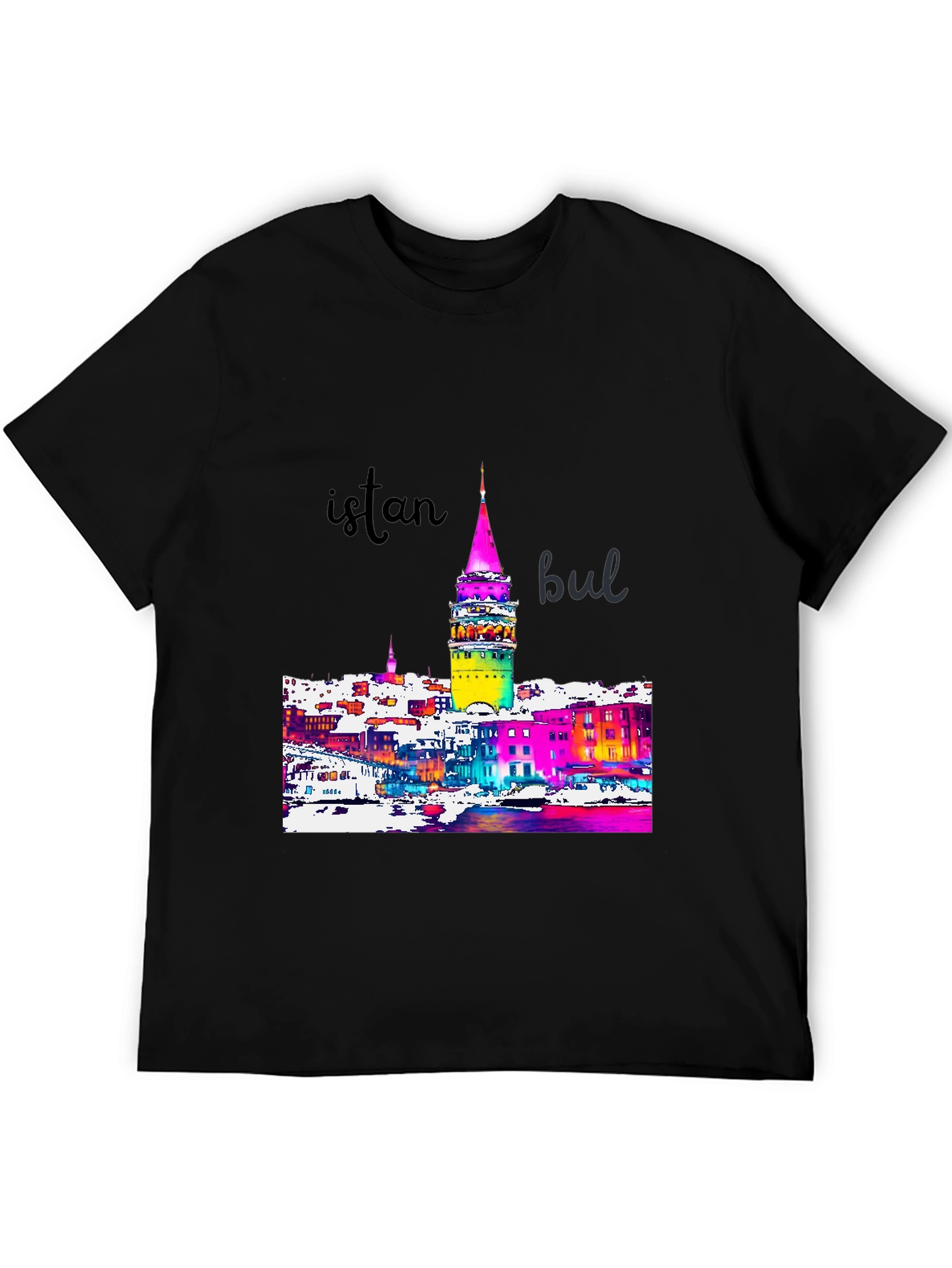 Istanbul Galata Tower Graphic Tee - Mens Black T-Shirt